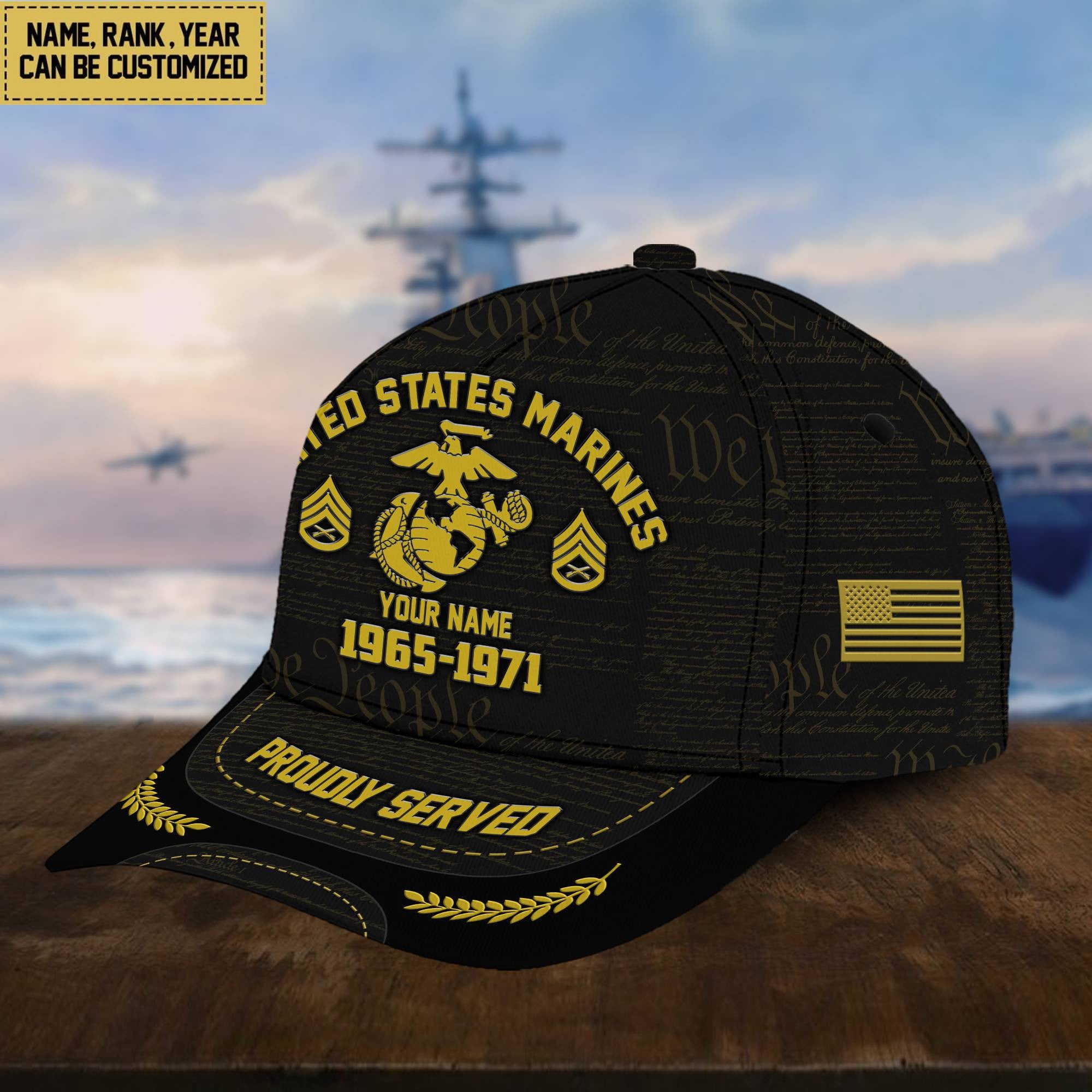 Customized US Marines Veteran Hat Printed Classic Cap Personalized With Rank Military Style Ball Caps Marine VPVC000803