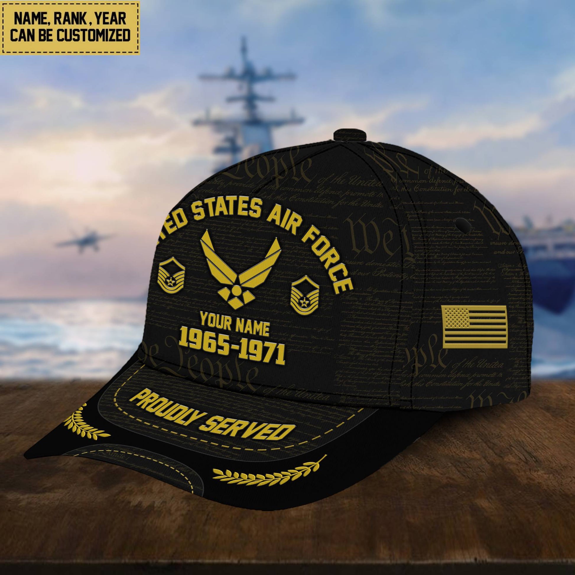 Customized USAF Veteran Hat Printed Classic Cap Personalized With Rank Military Style Ball Caps Air Force VPVC000804