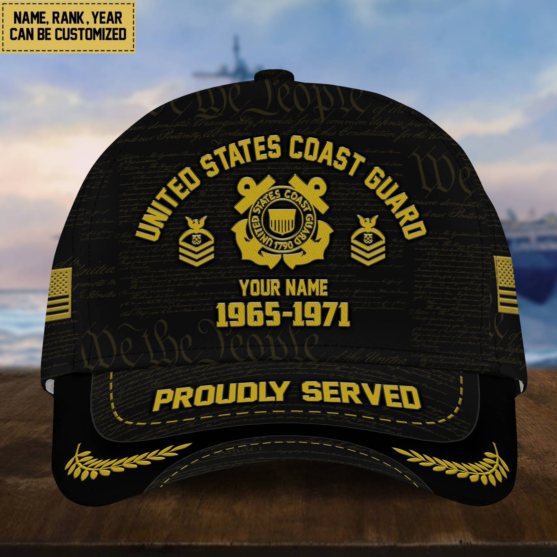 Customized USCG Veteran Hat Printed Classic Cap Personalized With Rank Military Style Ball Caps Coast Guard VPVC000805