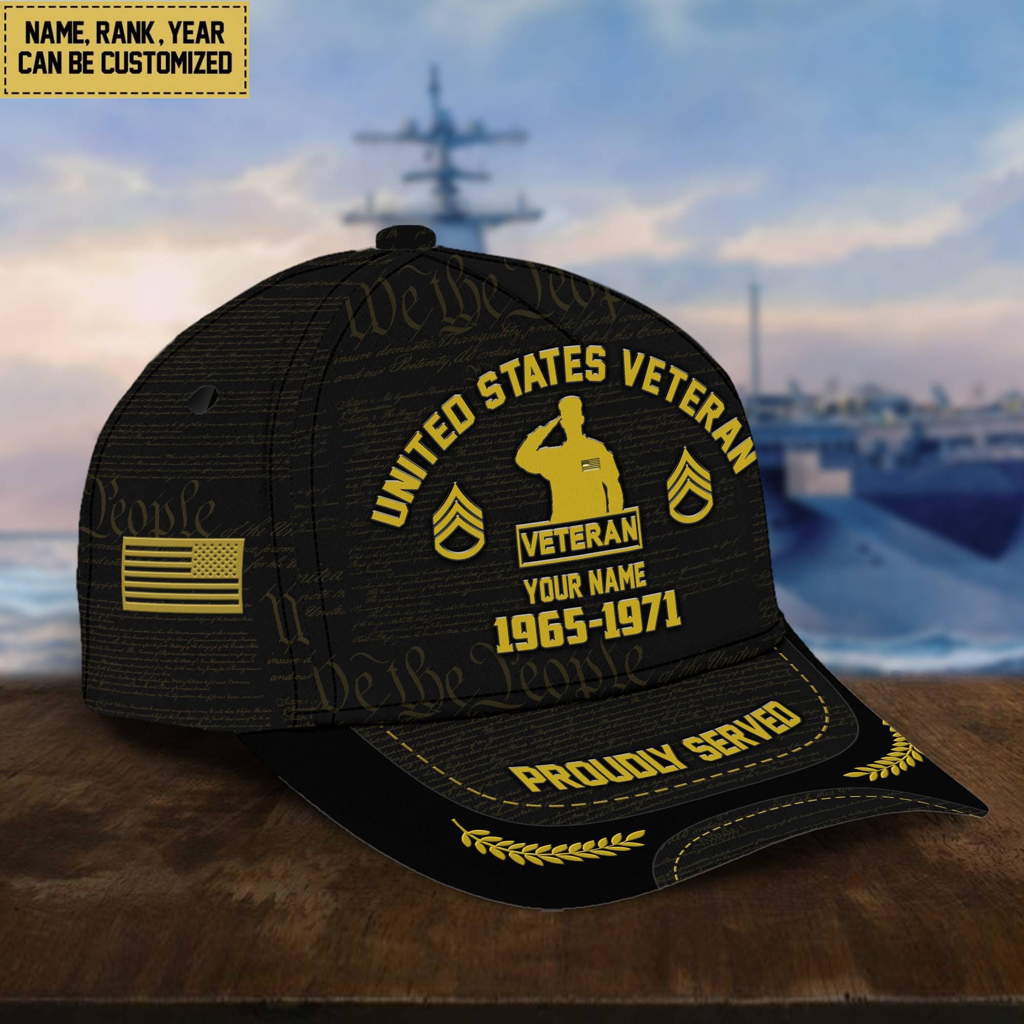 Customized United States Veteran Hat Printed Classic Cap Personalized With Rank Military Style Ball Caps VPVC000807