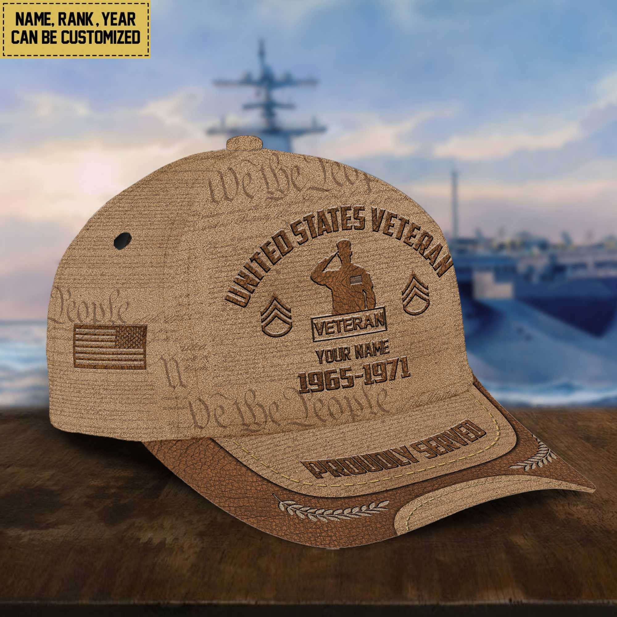 US Veteran Cap, Custom Name, Rank, Years Of Service Gift For Veterans Day, Father's Day, Memorial Day VPVC000707