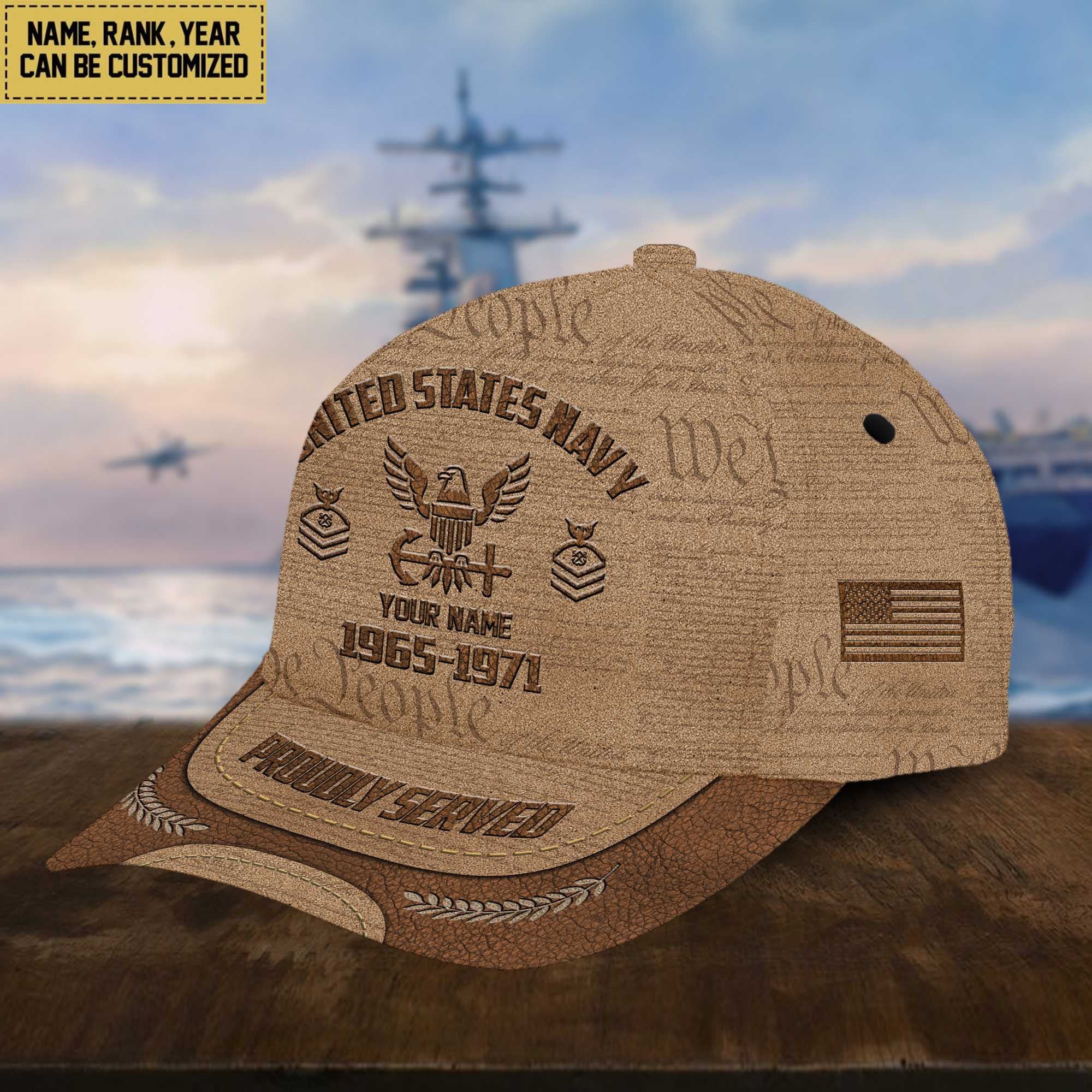 US Navy Veteran Cap, Custom Name, Rank, Years Of Service Gift For Veterans Day, Father's Day, Memorial Day VPVC000702