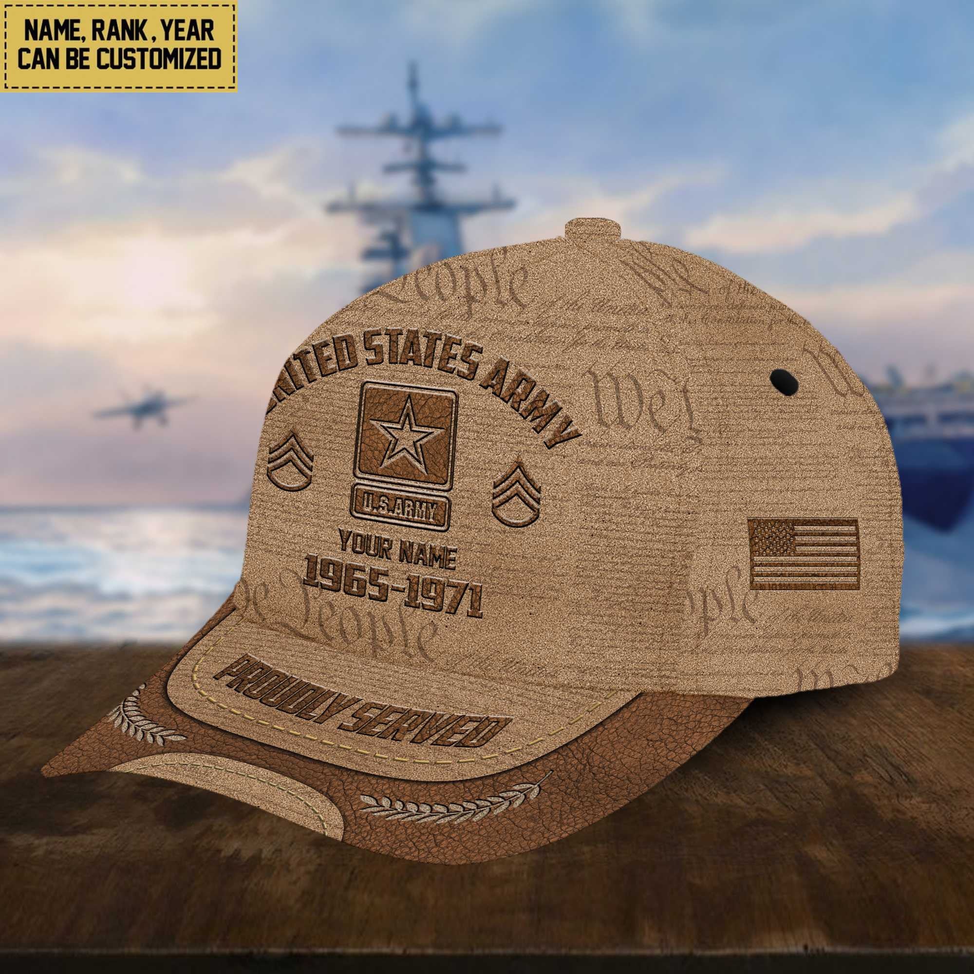 US Army Veteran Cap, Custom Name, Rank, Years Of Service Gift For Veterans Day, Father's Day, Memorial Day VPVC000701