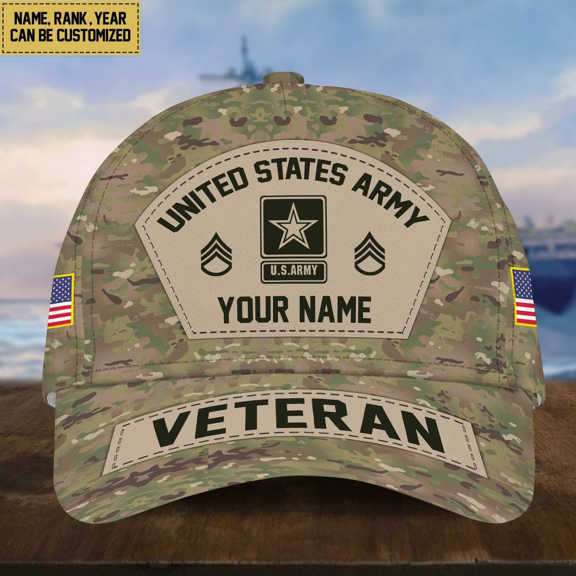Personalized US Army Veteran Hat - Custom Military Rank Name And Cap Printing VPVC001301