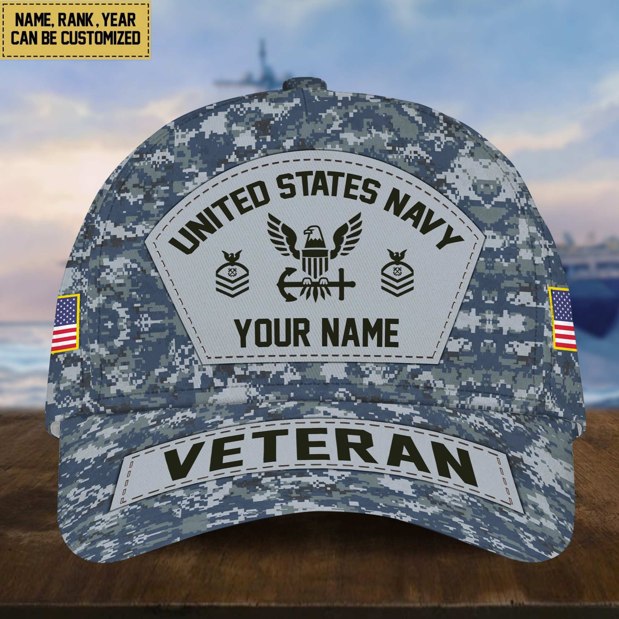 Personalized US Navy Veteran Hat - Custom Military Rank Name And Cap Printing VPVC001302