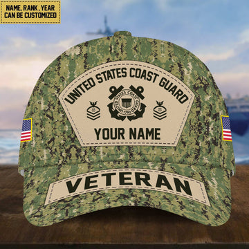 Personalized USCG Veteran Hat - Custom Military Rank Name And Cap Printing VPVC001305