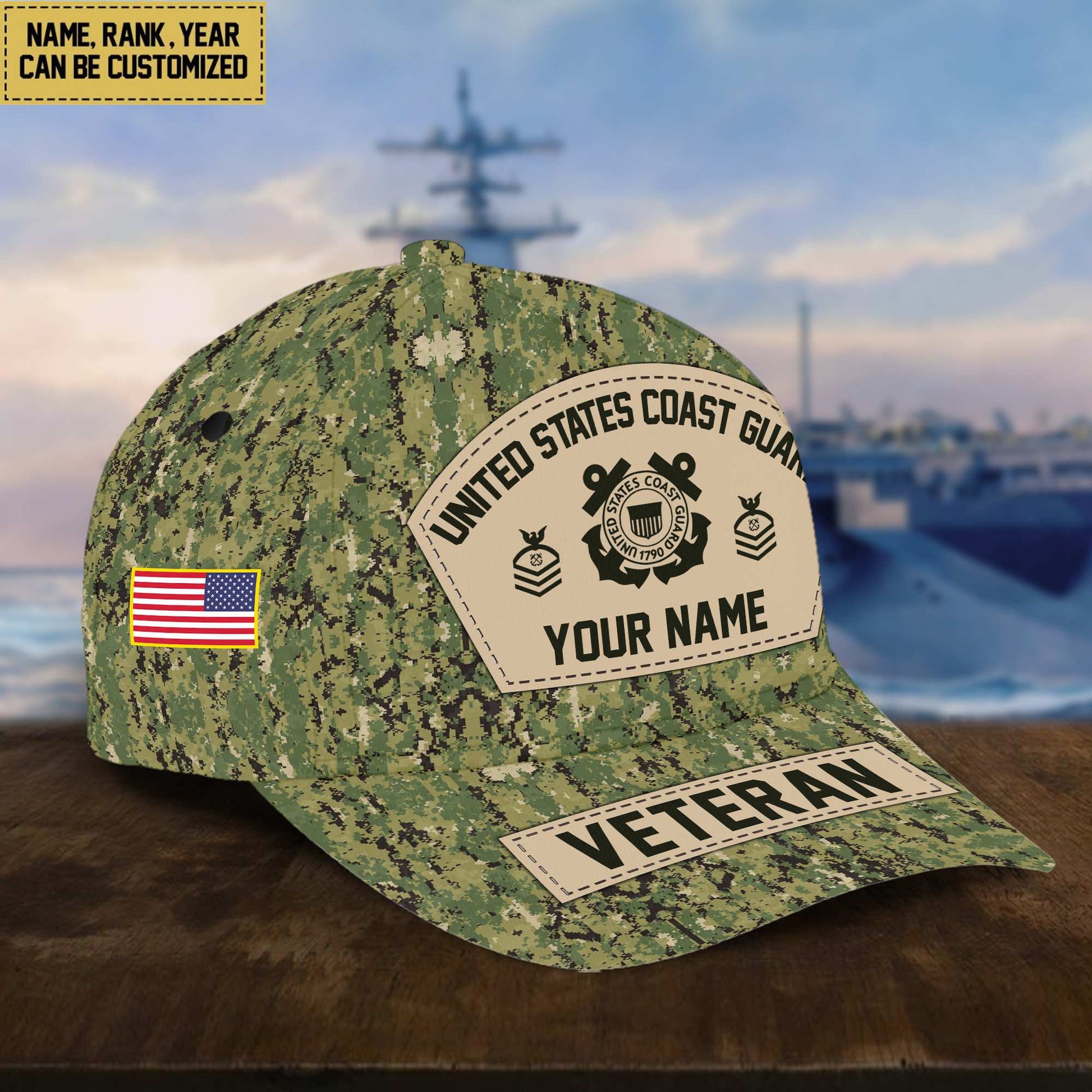 Personalized USCG Veteran Hat - Custom Military Rank Name And Cap Printing VPVC001305
