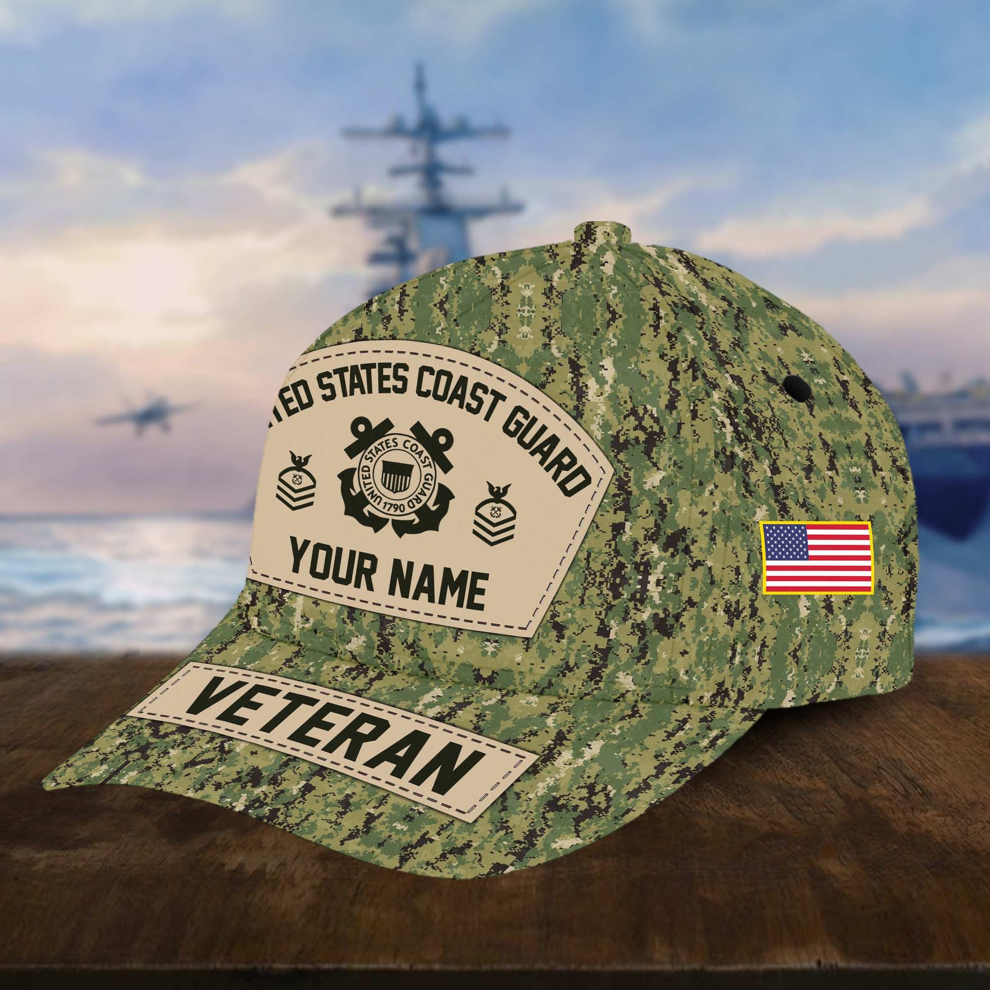 Personalized USCG Veteran Hat - Custom Military Rank Name And Cap Printing VPVC001305