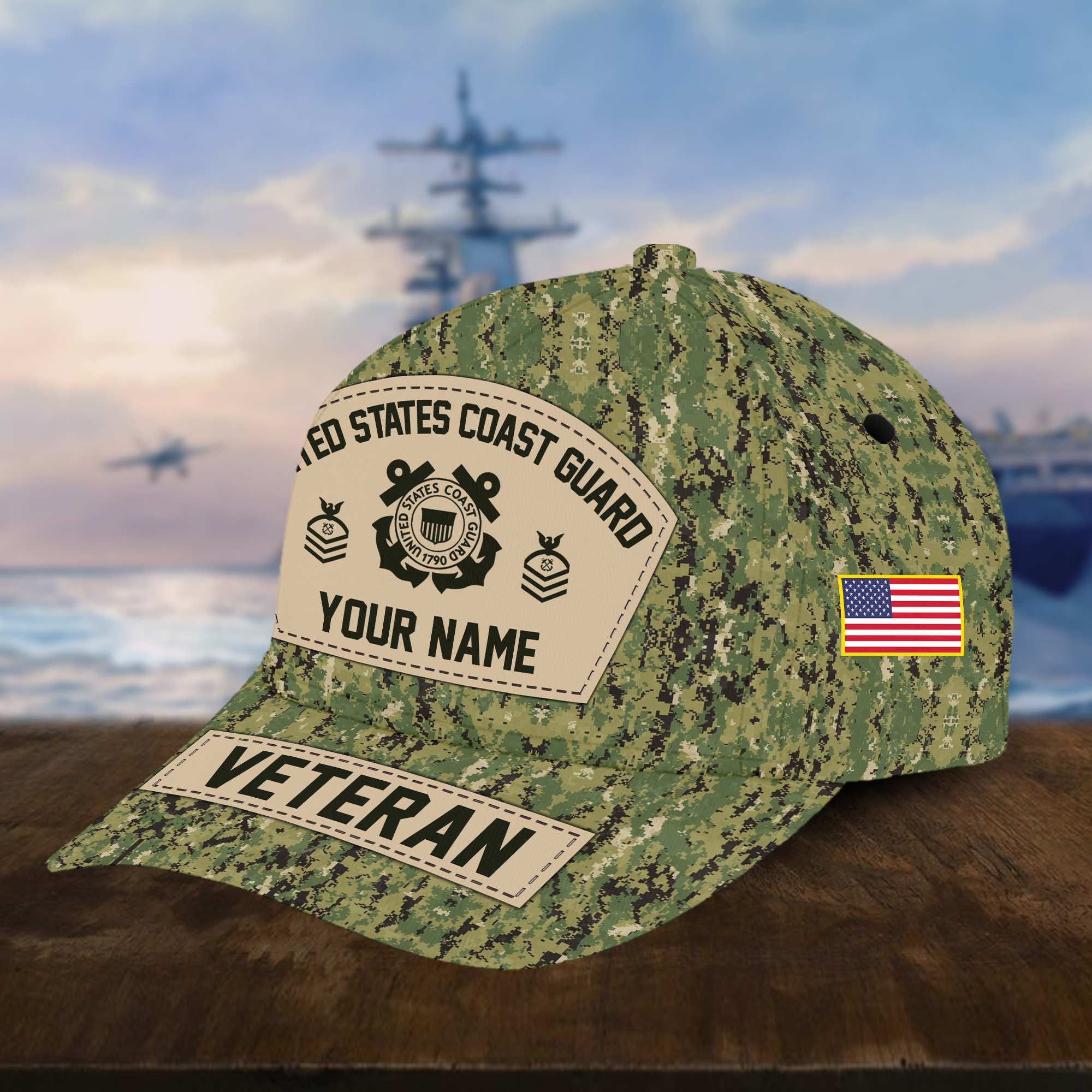 Personalized USCG Veteran Hat - Custom Military Rank Name And Cap Printing VPVC001305