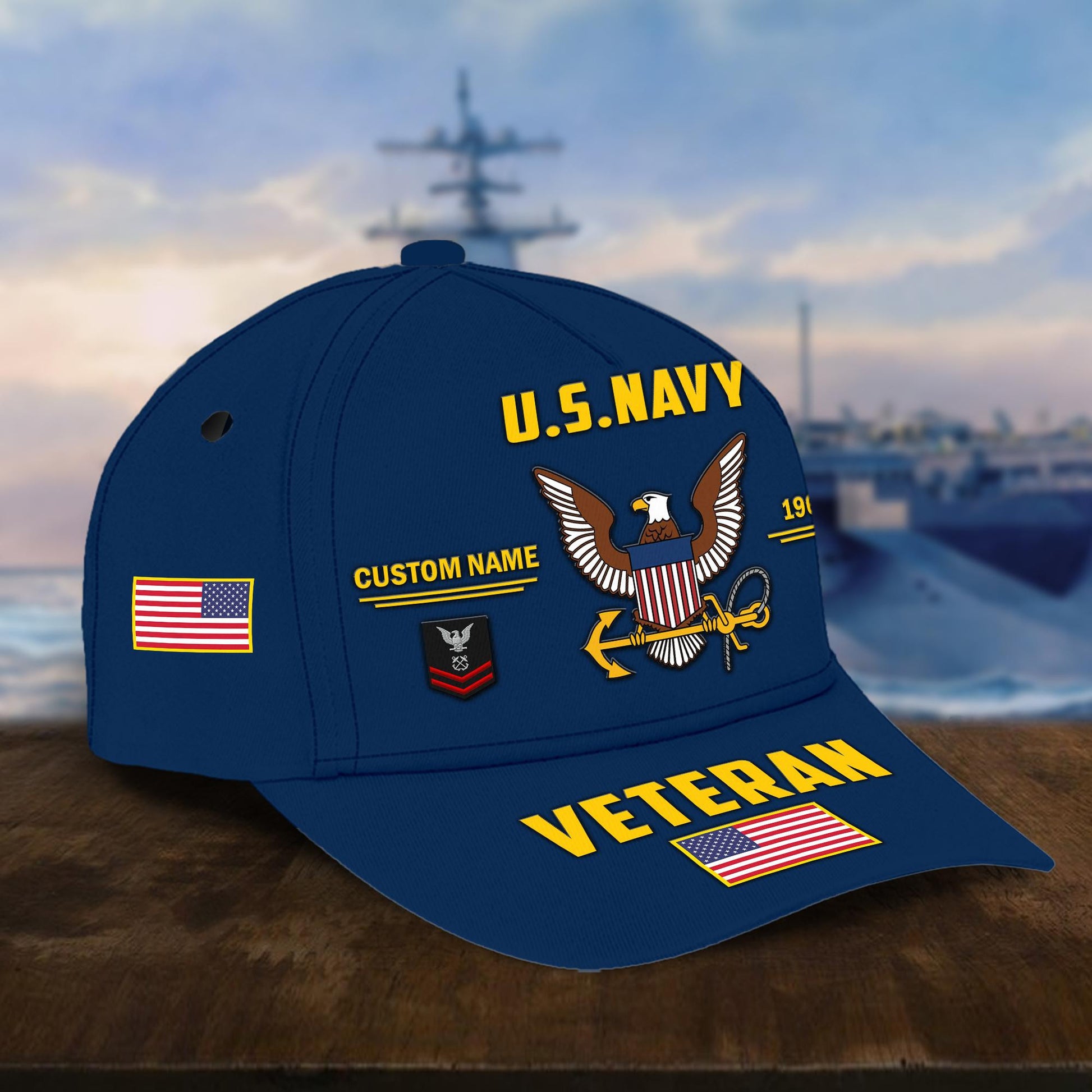 Customized US Navy Veteran Hat Printed Classic Cap Personalized With Name, Rank, Years Of Service Military Style Baseball cap Caps VPVC001502