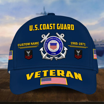 Customized USCG Veteran Hat Printed Classic Cap Personalized With Name, Rank, Years Of Service Military Style Baseball cap Caps VPVC001505