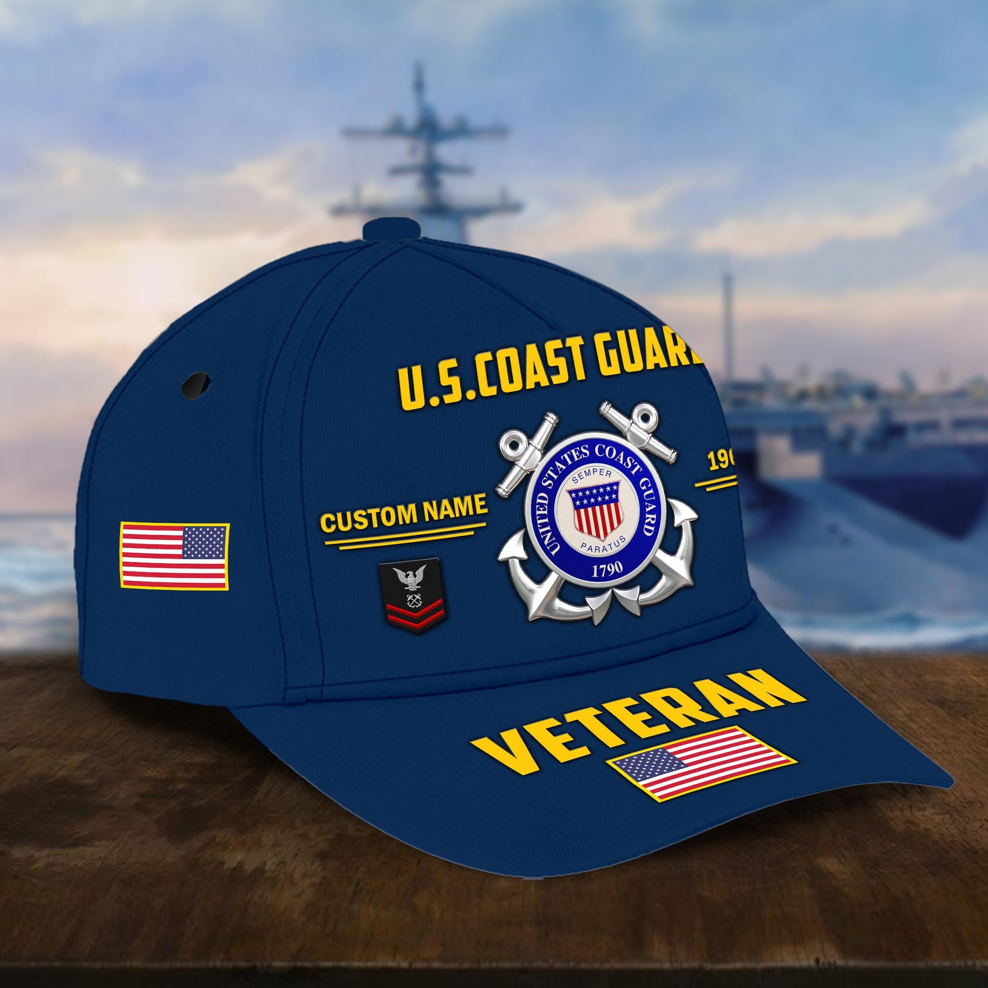Customized USCG Veteran Hat Printed Classic Cap Personalized With Name, Rank, Years Of Service Military Style Baseball cap Caps VPVC001505