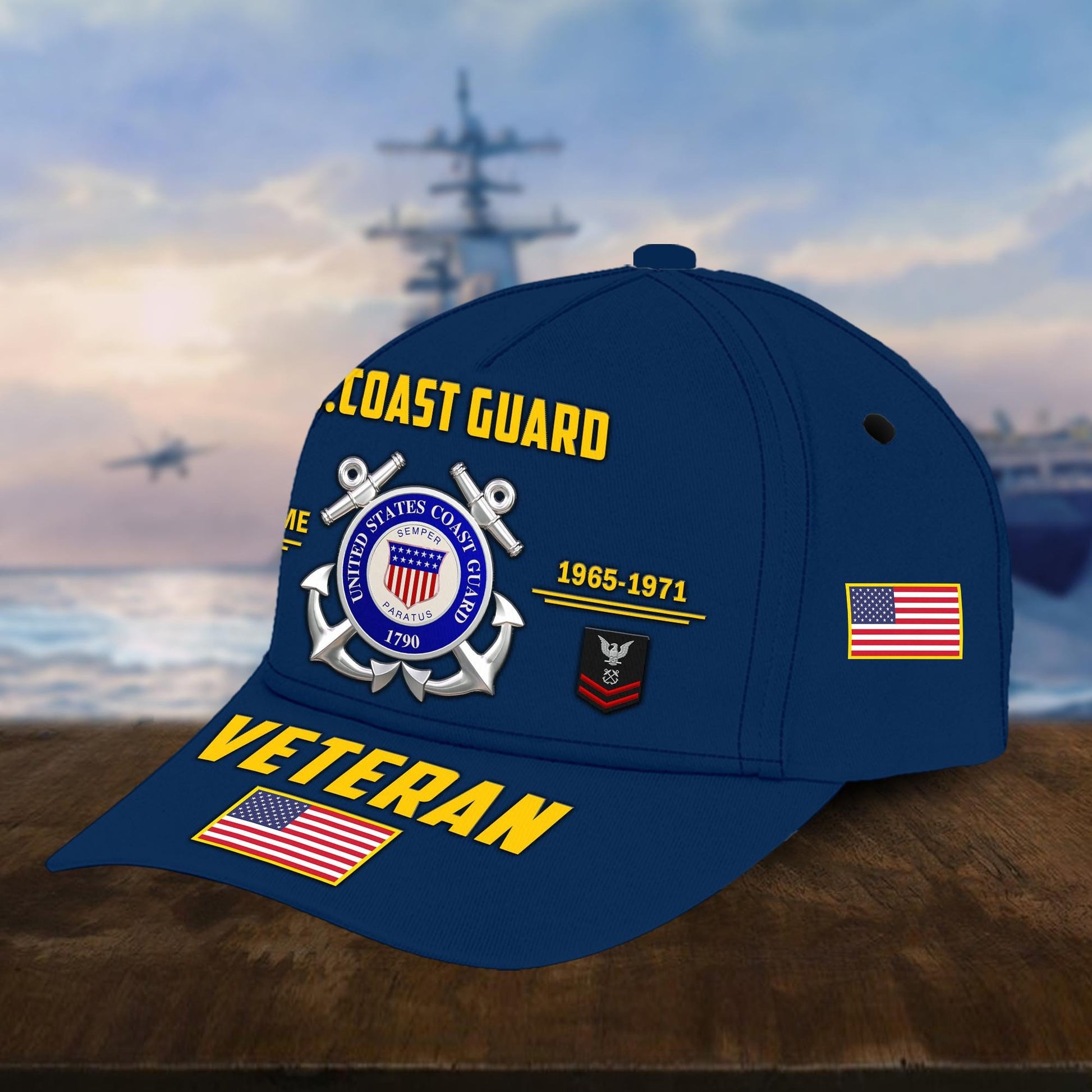 Customized USCG Veteran Hat Printed Classic Cap Personalized With Name, Rank, Years Of Service Military Style Baseball cap Caps VPVC001505