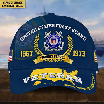 Personalized USCG Veteran Hat - Custom Years of Service, Gift For US Coast Guard Veteran VPVC001805