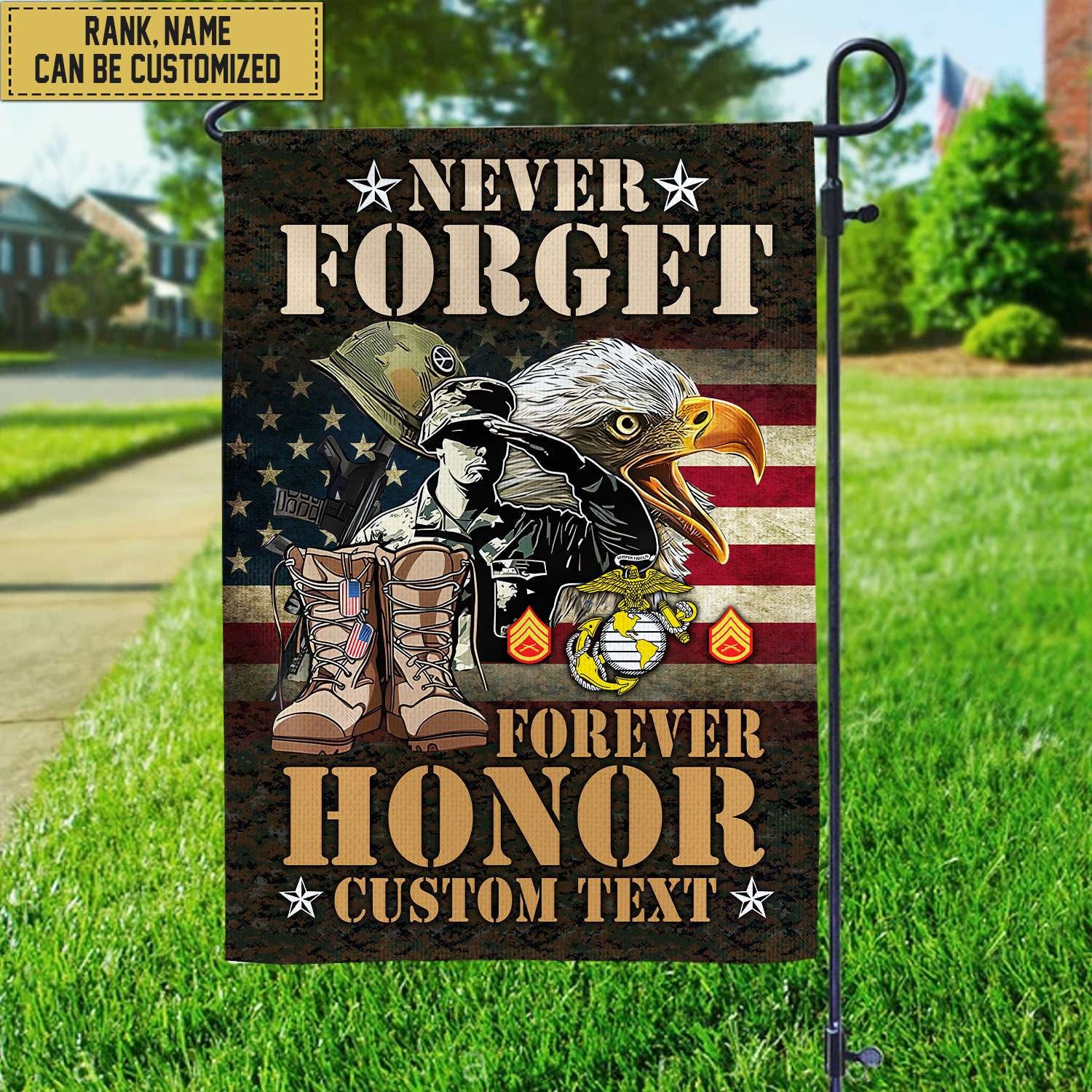 USMC Marine Veteran Custom Name, Rank, American Flag, Veterans Day Gift, American Flag Gift For Him Military Gift Patriotic, Garden Flag - House Flag VPVC101703
