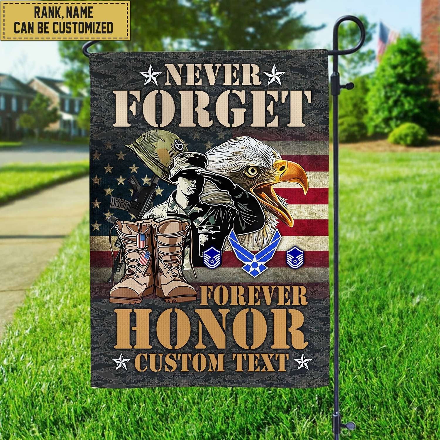 USAF - Air Force Veteran Custom Name, Rank, American Flag, Veterans Day Gift, American Flag Gift For Him Military Gift Patriotic, Garden Flag - House Flag VPVC101704