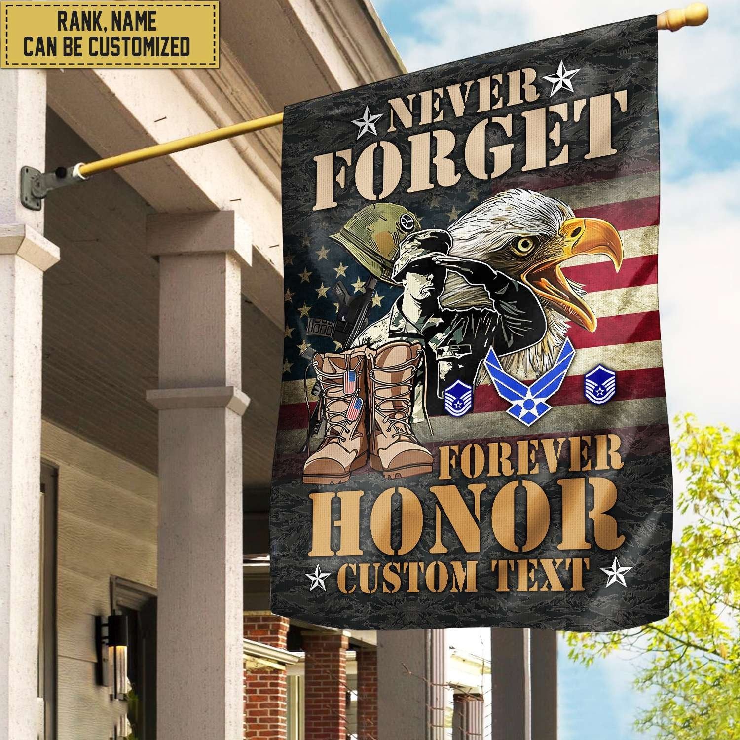 USAF - Air Force Veteran Custom Name, Rank, American Flag, Veterans Day Gift, American Flag Gift For Him Military Gift Patriotic, Garden Flag - House Flag VPVC101704