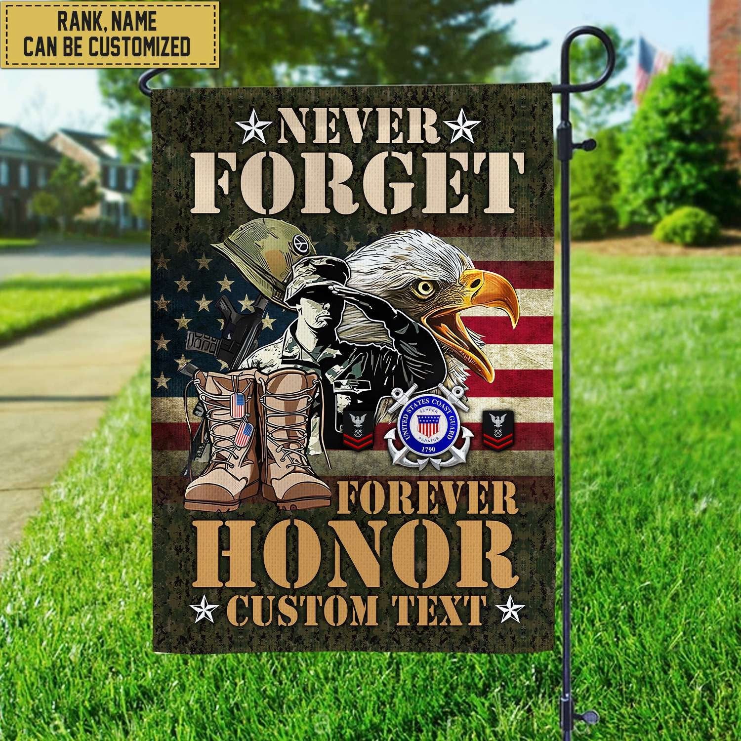 USCG - Coast Guard Veteran Custom Name, Rank, American Flag, Veterans Day Gift, American Flag Gift For Him Military Gift Patriotic, Garden Flag - House Flag VPVC101705