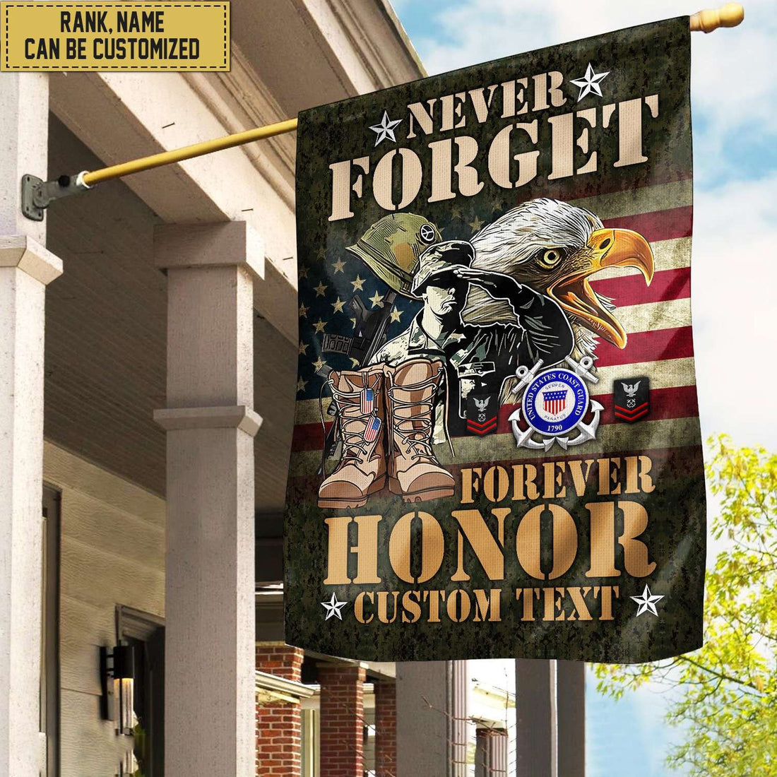 USCG - Coast Guard Veteran Custom Name, Rank, American Flag, Veterans Day Gift, American Flag Gift For Him Military Gift Patriotic, Garden Flag - House Flag VPVC101705