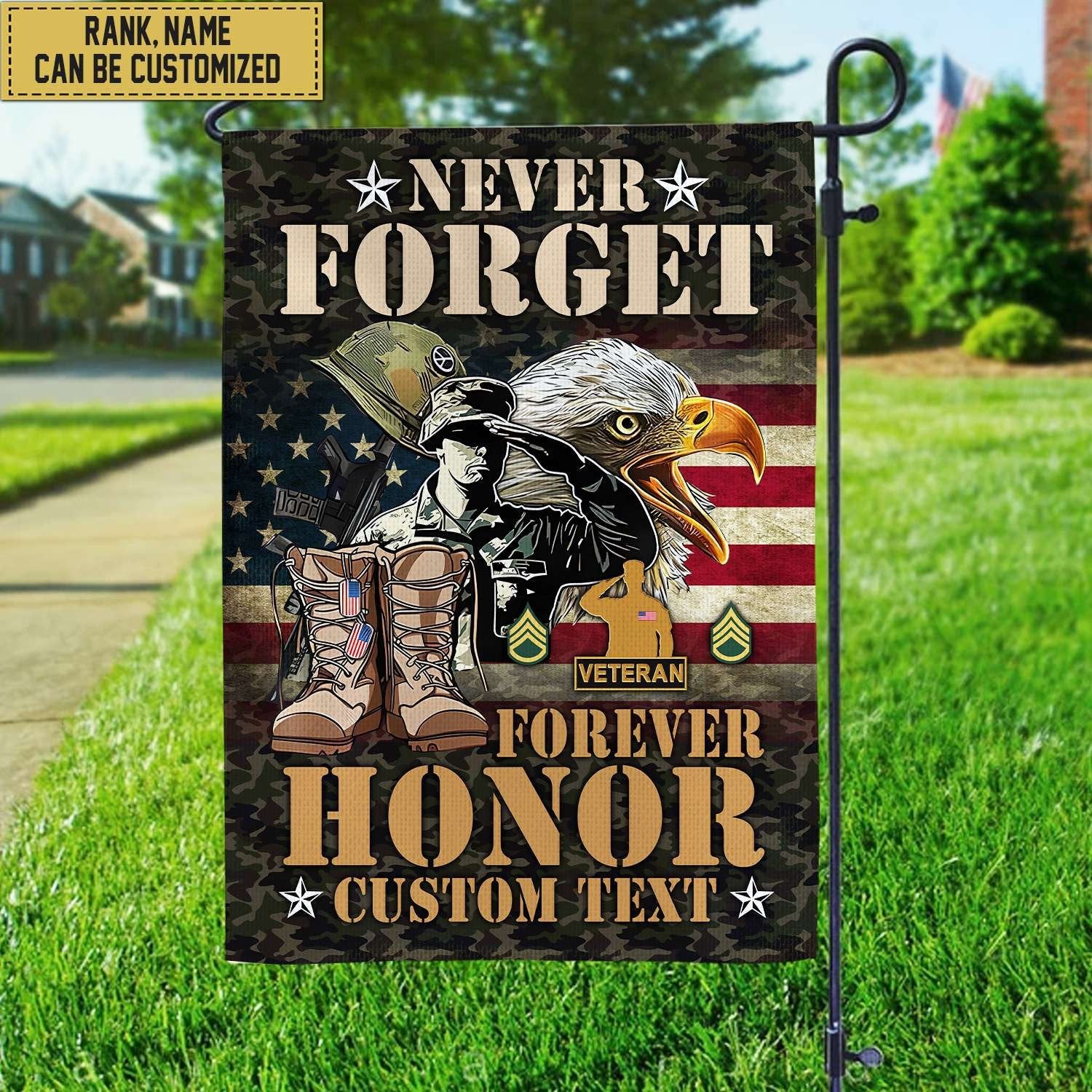 US Veteran Custom Name, Rank American Flag, Veterans Day Gift, American Flag Gift For Him Military Gift Patriotic, Garden Flag - House Flag VPVC101707