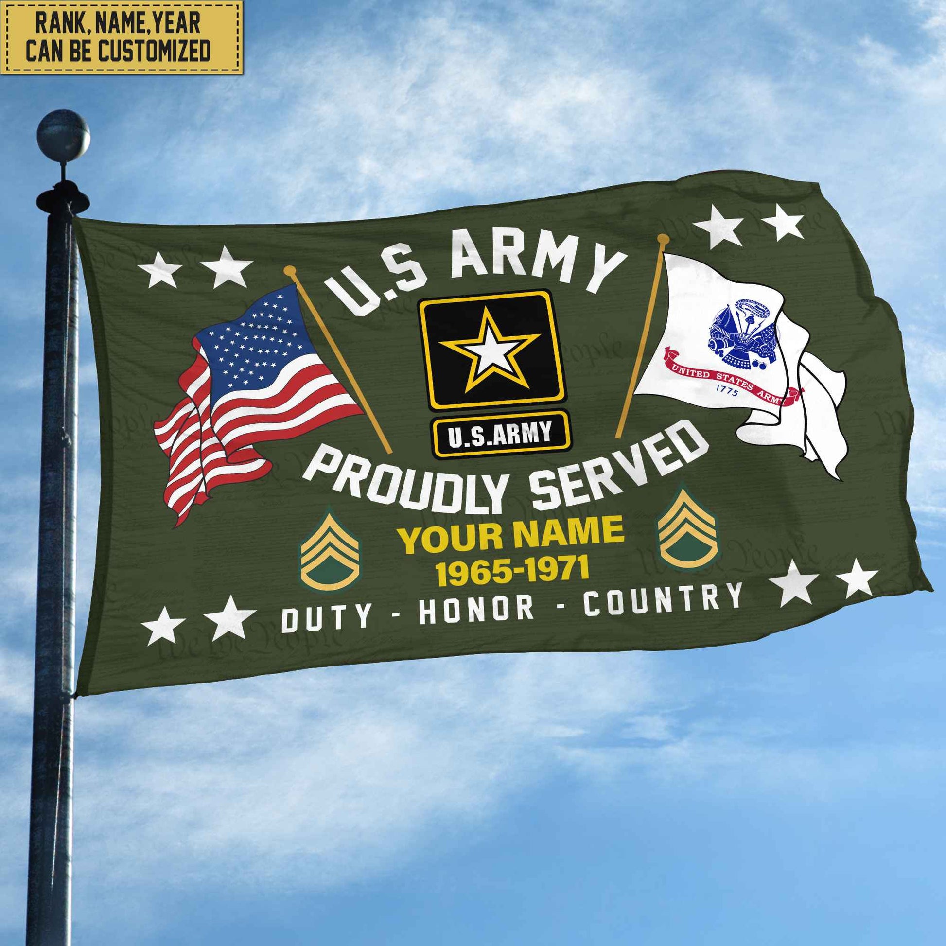 US Army Personalized American Flag, Gift For Him Military, Army Veteran Grommet Flag VPVC101801