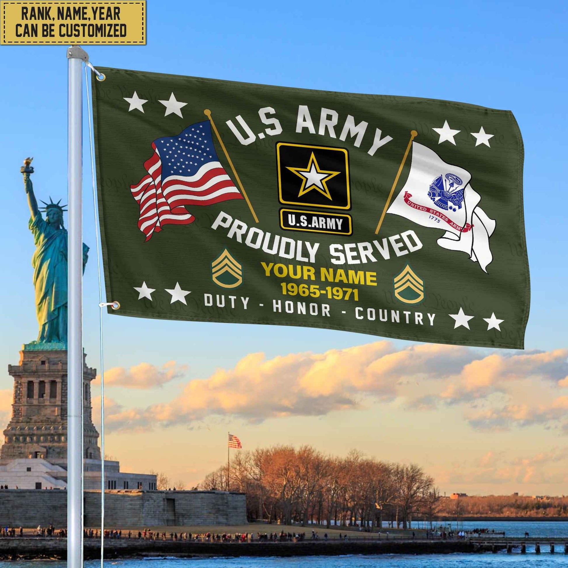 US Army Personalized American Flag, Gift For Him Military, Army Veteran Grommet Flag VPVC101801