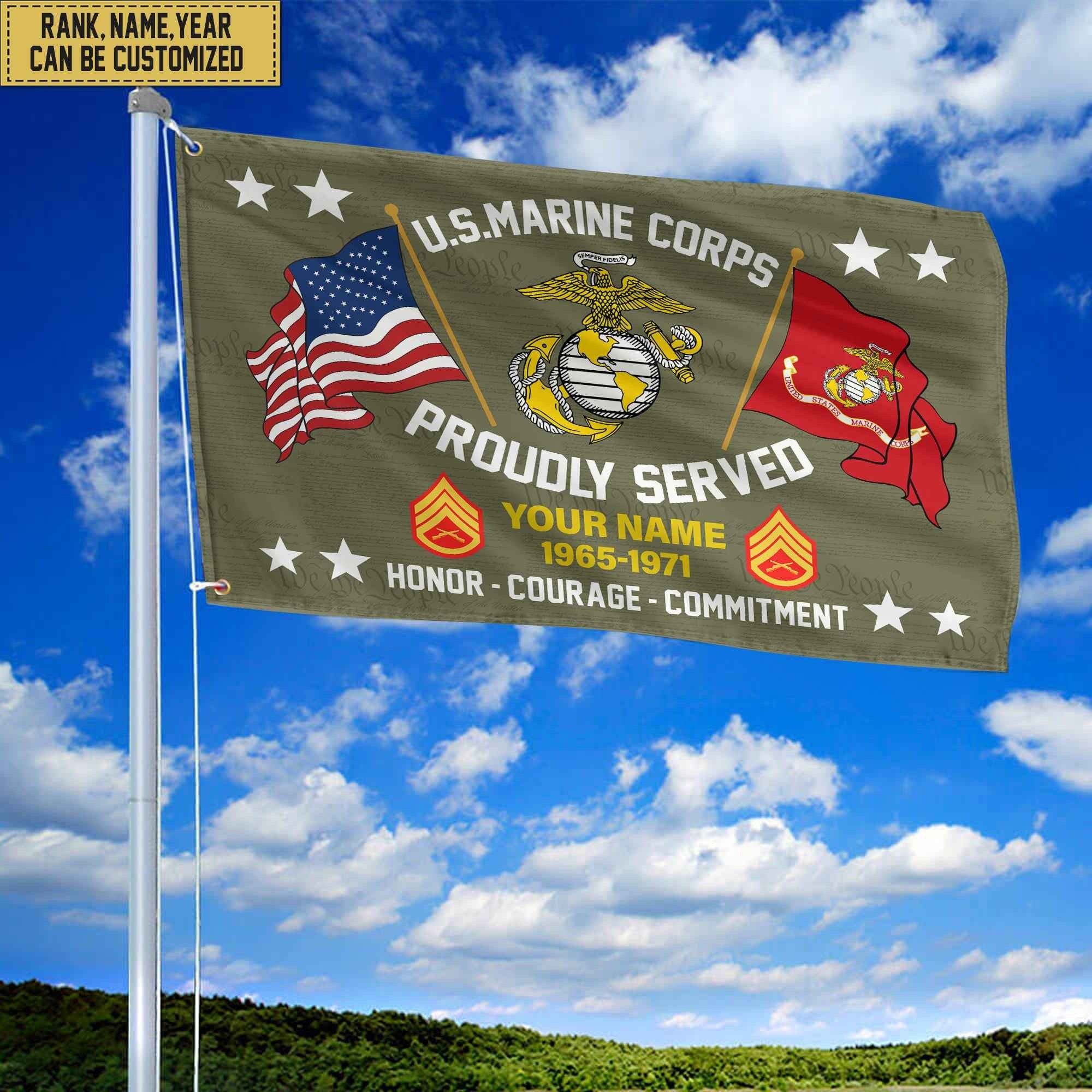 USMC Personalized American Flag, Gift For Him Military, Marine Veteran Grommet Flag VPVC101803