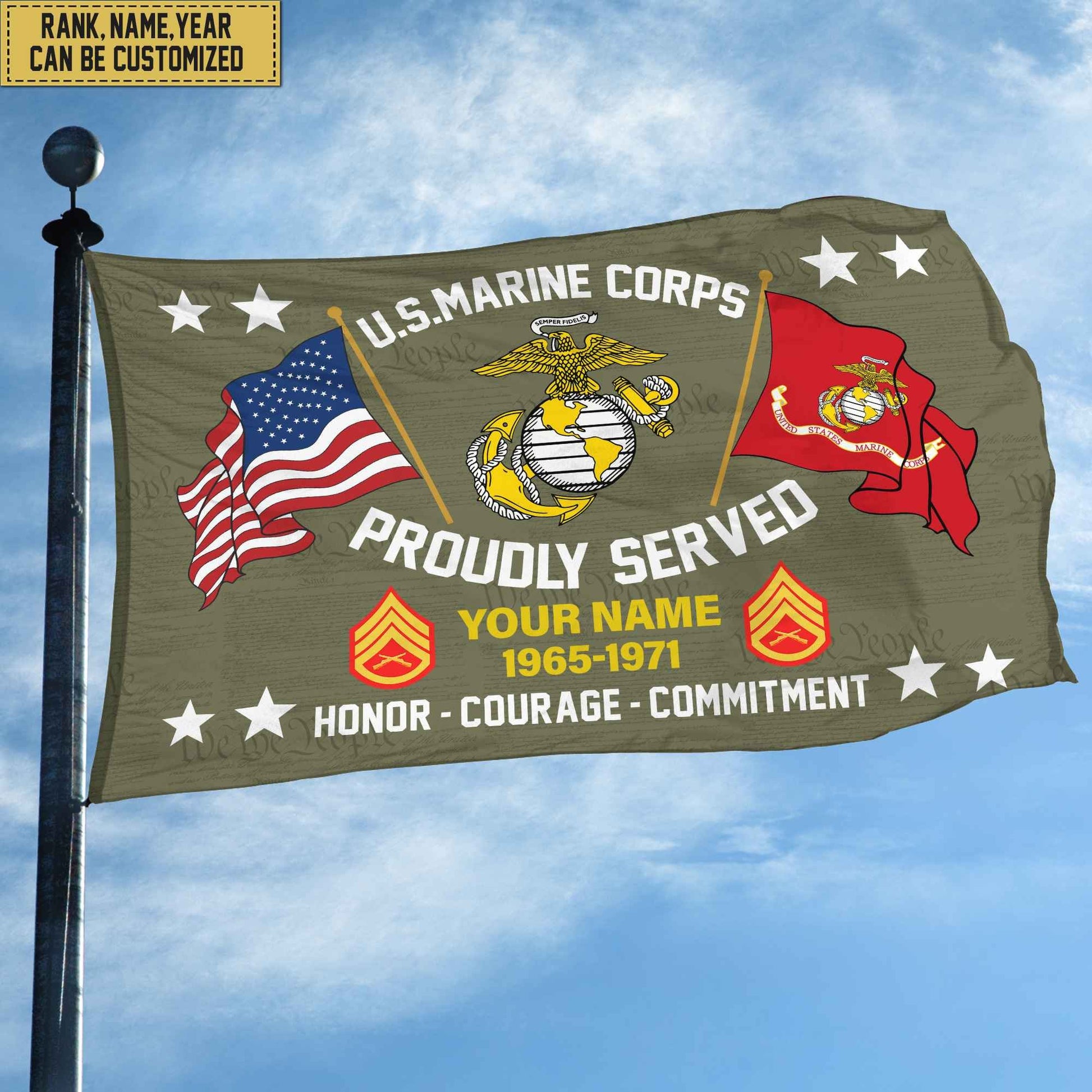 USMC Personalized American Flag, Gift For Him Military, Marine Veteran Grommet Flag VPVC101803