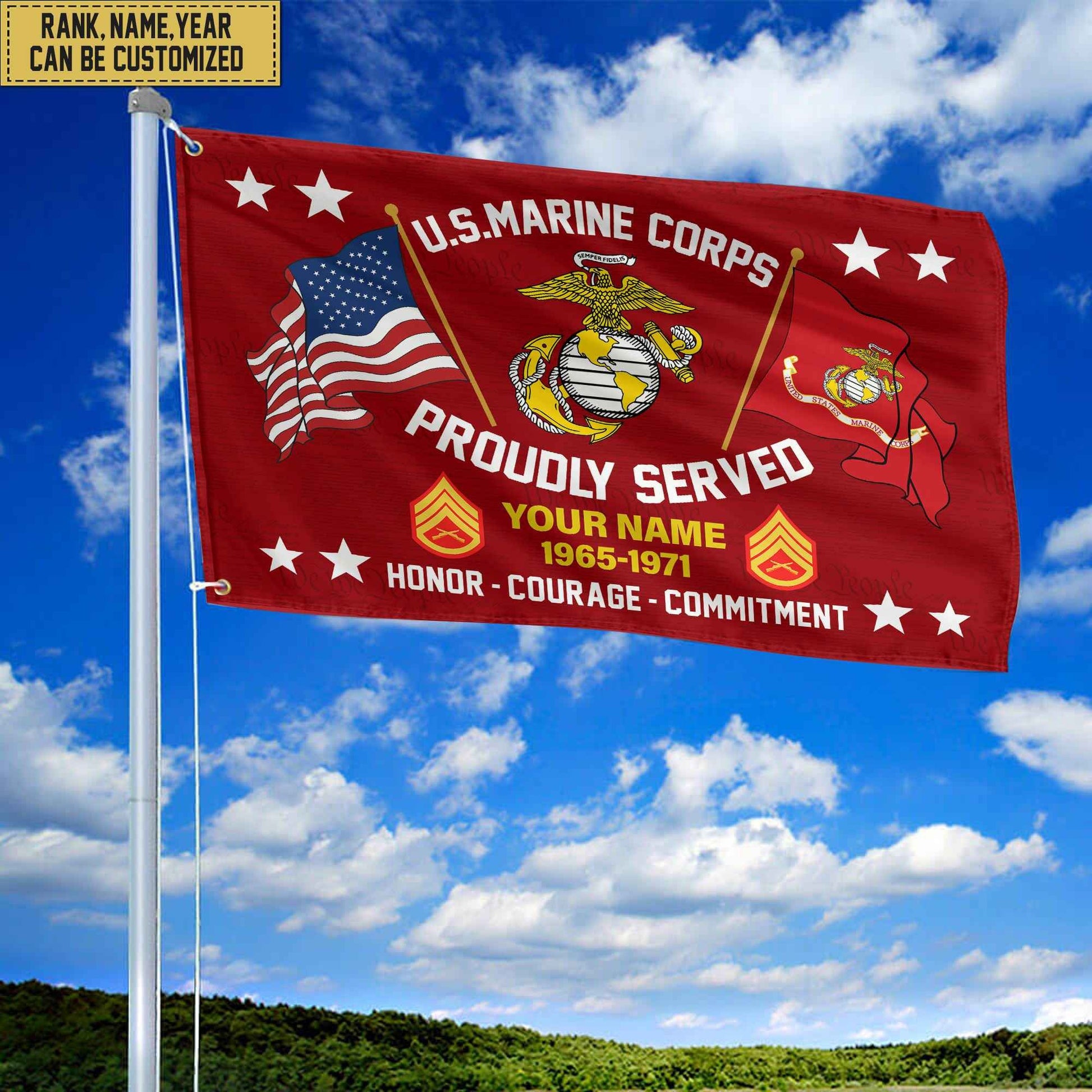 USMC Personalized American Flag, Gift For Him Military, Marine Veteran Grommet Flag VPVC101803