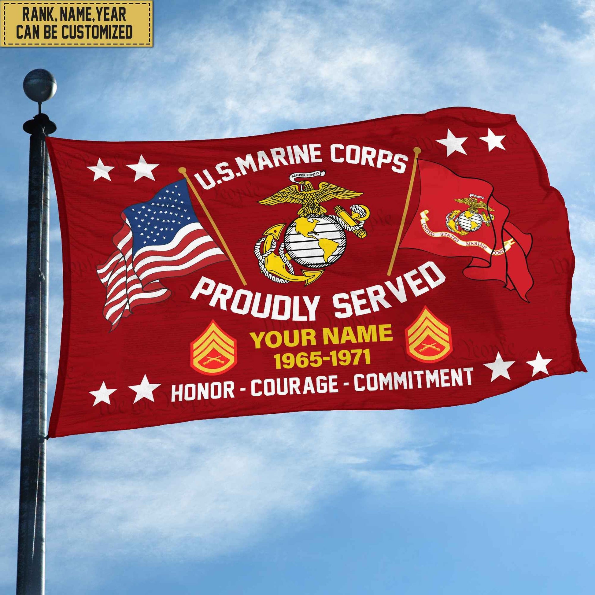 USMC Personalized American Flag, Gift For Him Military, Marine Veteran Grommet Flag VPVC101803