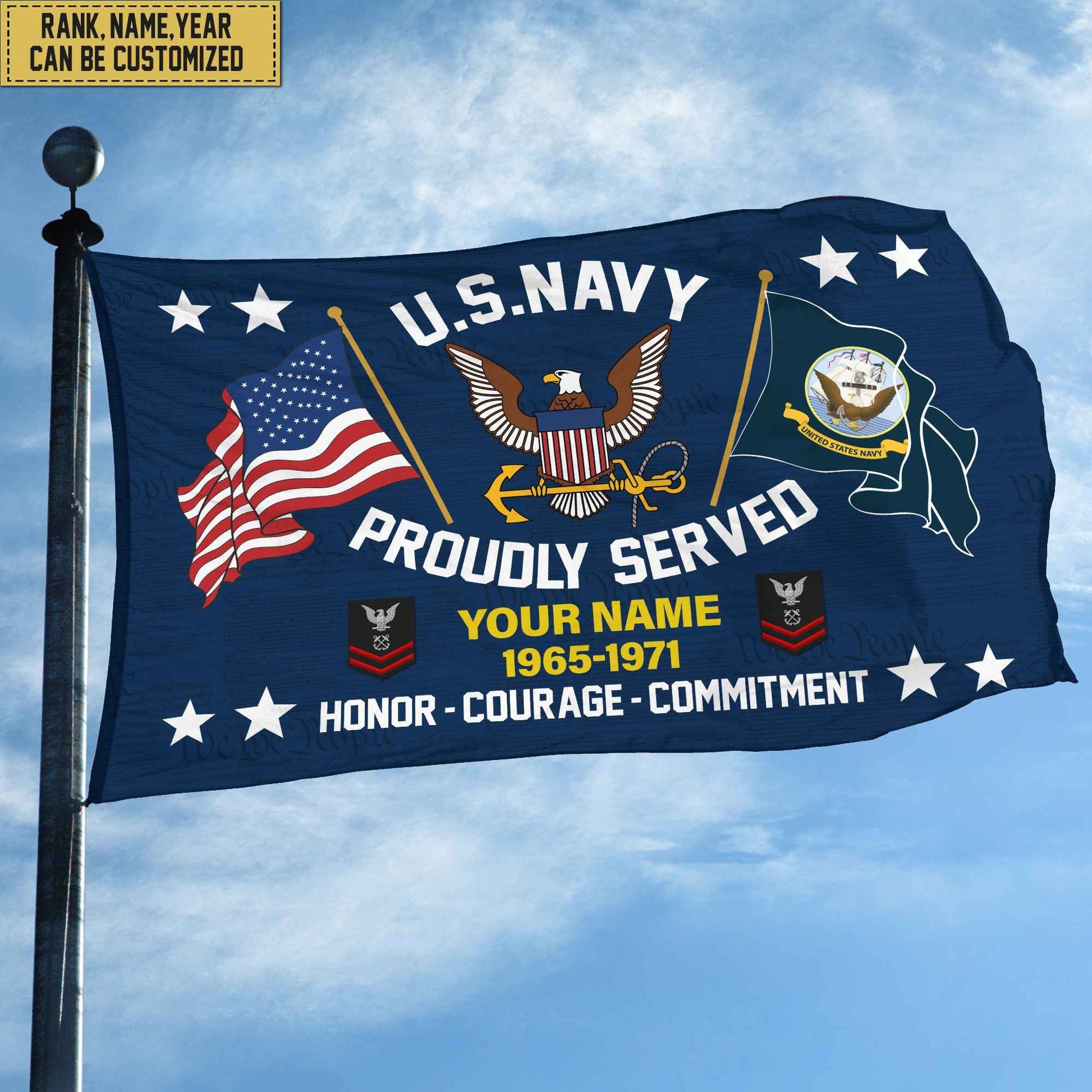 US Navy Personalized American Flag, Gift For Him Military, Navy Veteran Grommet Flag VPVC101802