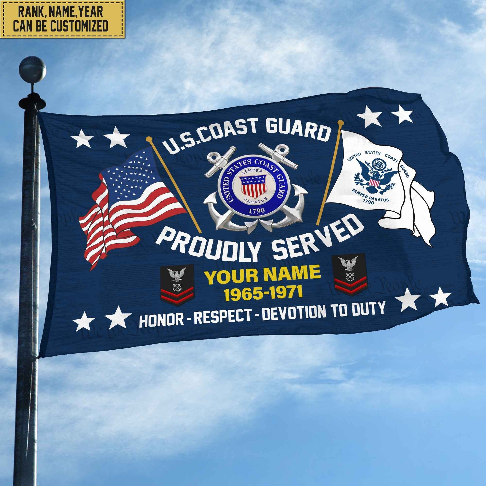 USCG Veteran Personalized American Flag, Gift For Him Military, Coast Guard Veteran Grommet Flag VPVC101805