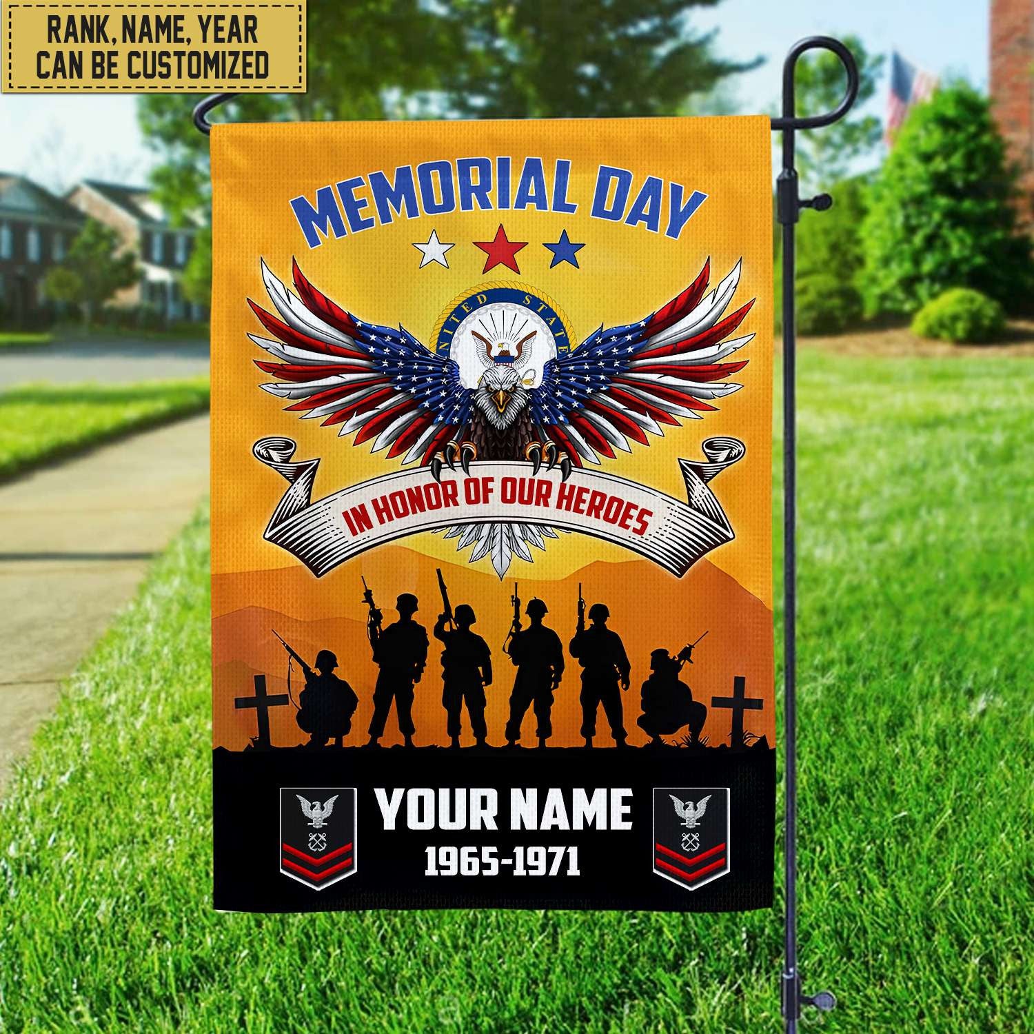 US Navy Custom Name, Rank, Year American Flag, Veterans Day Gift, American Flag Gift For Him Military Gift Patriotic, Garden Flag - House Flag VPVC101902