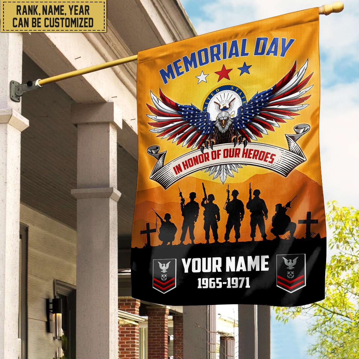 US Navy Custom Name, Rank, Year American Flag, Veterans Day Gift, American Flag Gift For Him Military Gift Patriotic, Garden Flag - House Flag VPVC101902