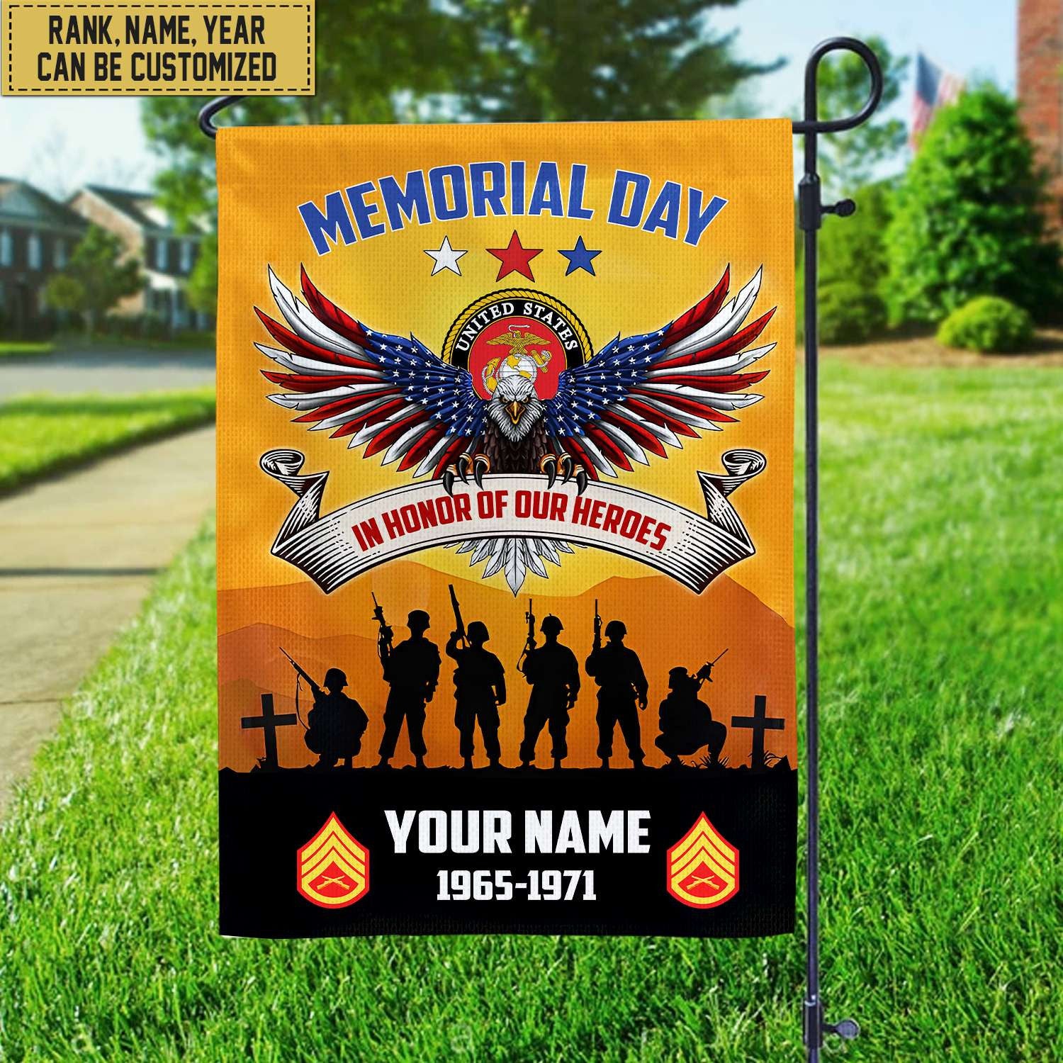 USMC Custom Name, Rank, Year American Flag, Veterans Day Gift, American Flag Gift For Him Military Gift For Marine Veteran, Garden Flag - House Flag VPVC101903