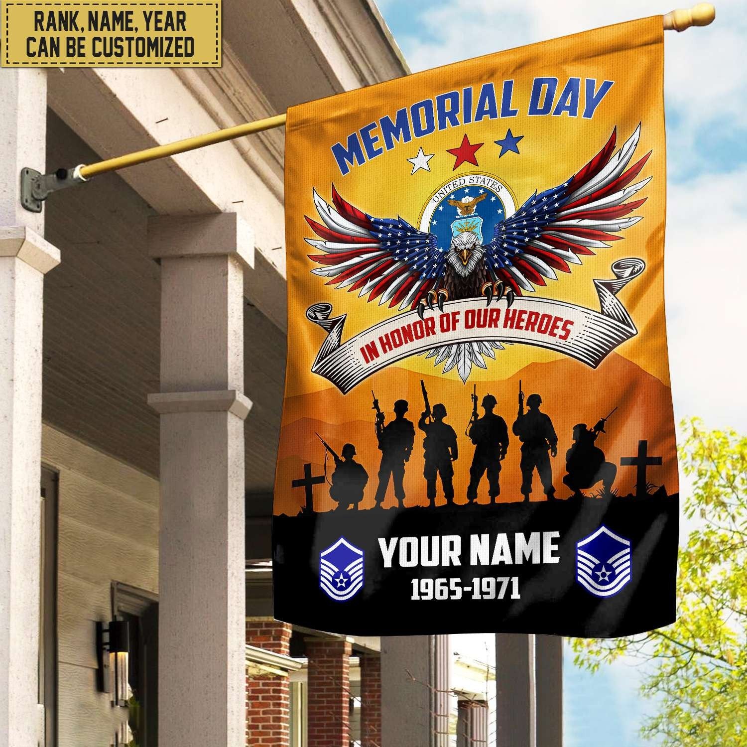 USAF Custom Name, Rank, Year American Flag, Veterans Day Gift, American Flag Gift For Him Military Gift For Air Force Veteran, Garden Flag - House Flag VPVC101904