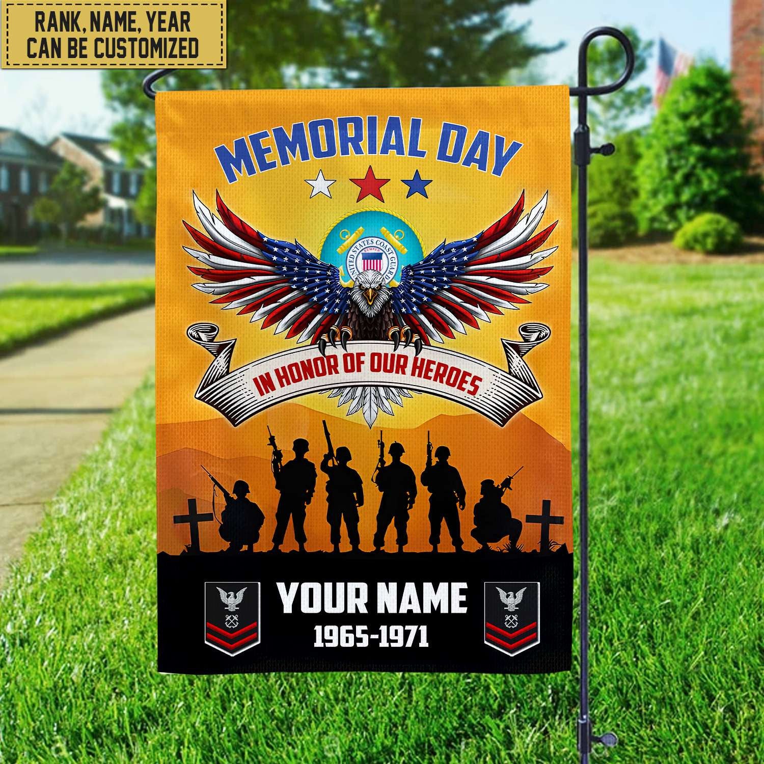 USCG Custom Name, Rank, Year American Flag, Veterans Day Gift, American Flag Gift For Him Military, Gift For Coast Guard Veteran, Garden Flag - House Flag VPVC101905