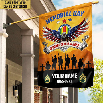 Premium Custom Name, Rank, Year American Flag, Veterans Day Gift, American Flag Gift For Him Military, Gift For Vietnam Veteran, Garden Flag - House Flag VPVC101906