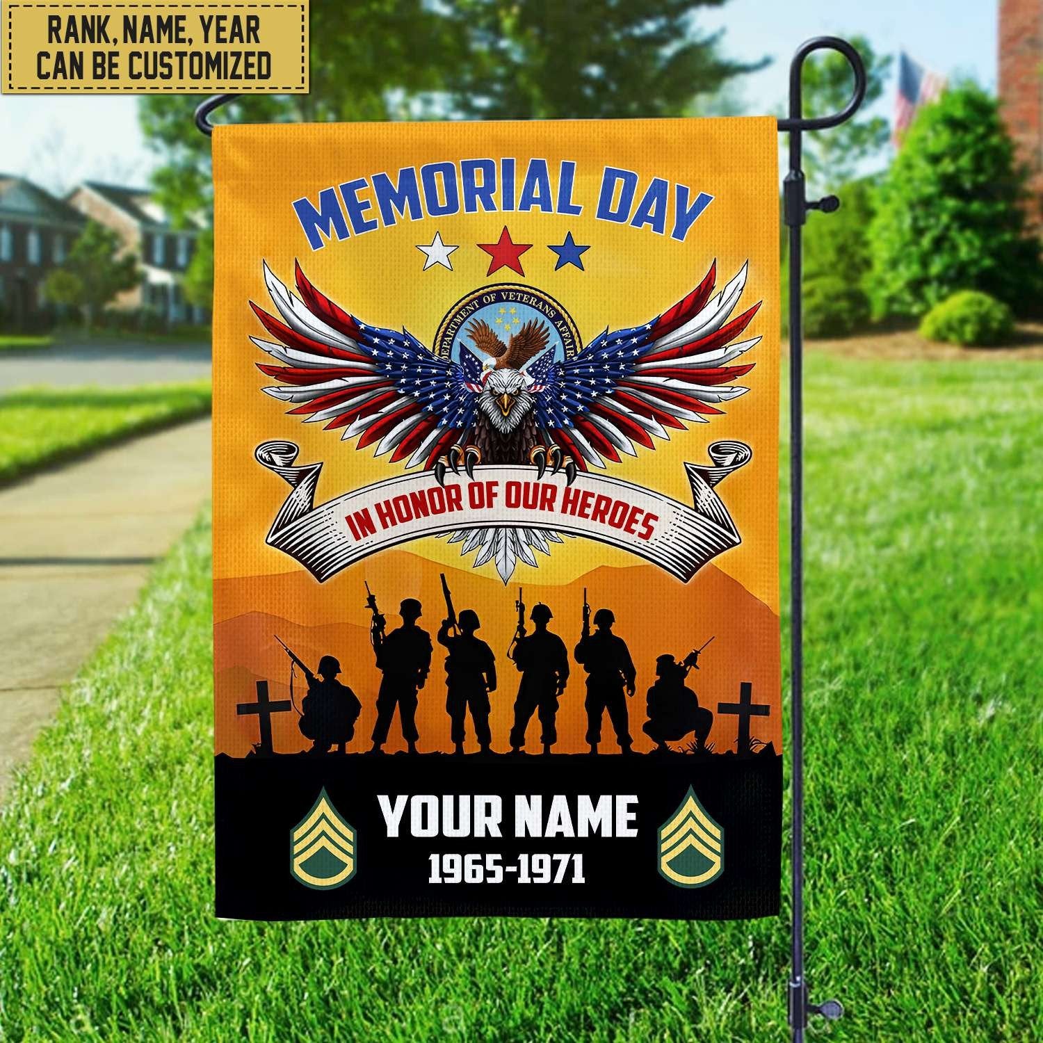 Premium Custom Name, Rank, Year American Flag, Veterans Day Gift, American Flag Gift For Him Military, Gift For US Veteran, Garden Flag - House Flag VPVC101907