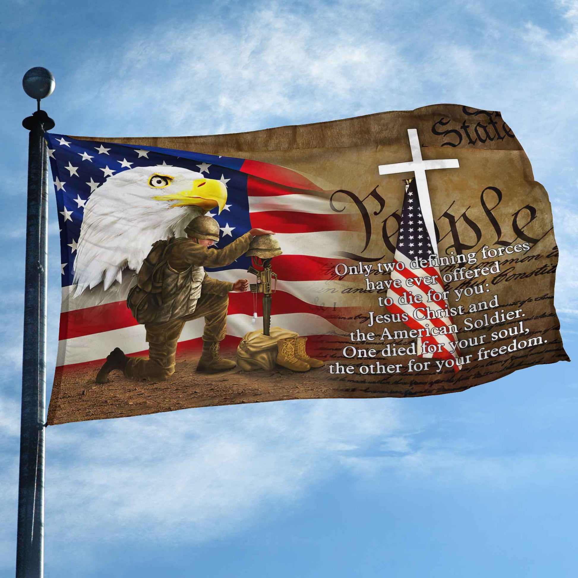 Only Two Defining Forces Have Ever Offered To Die For You US Veteran Personalized American Flag, Gift For Him Military, US Veteran Grommet Flag VPVC102601