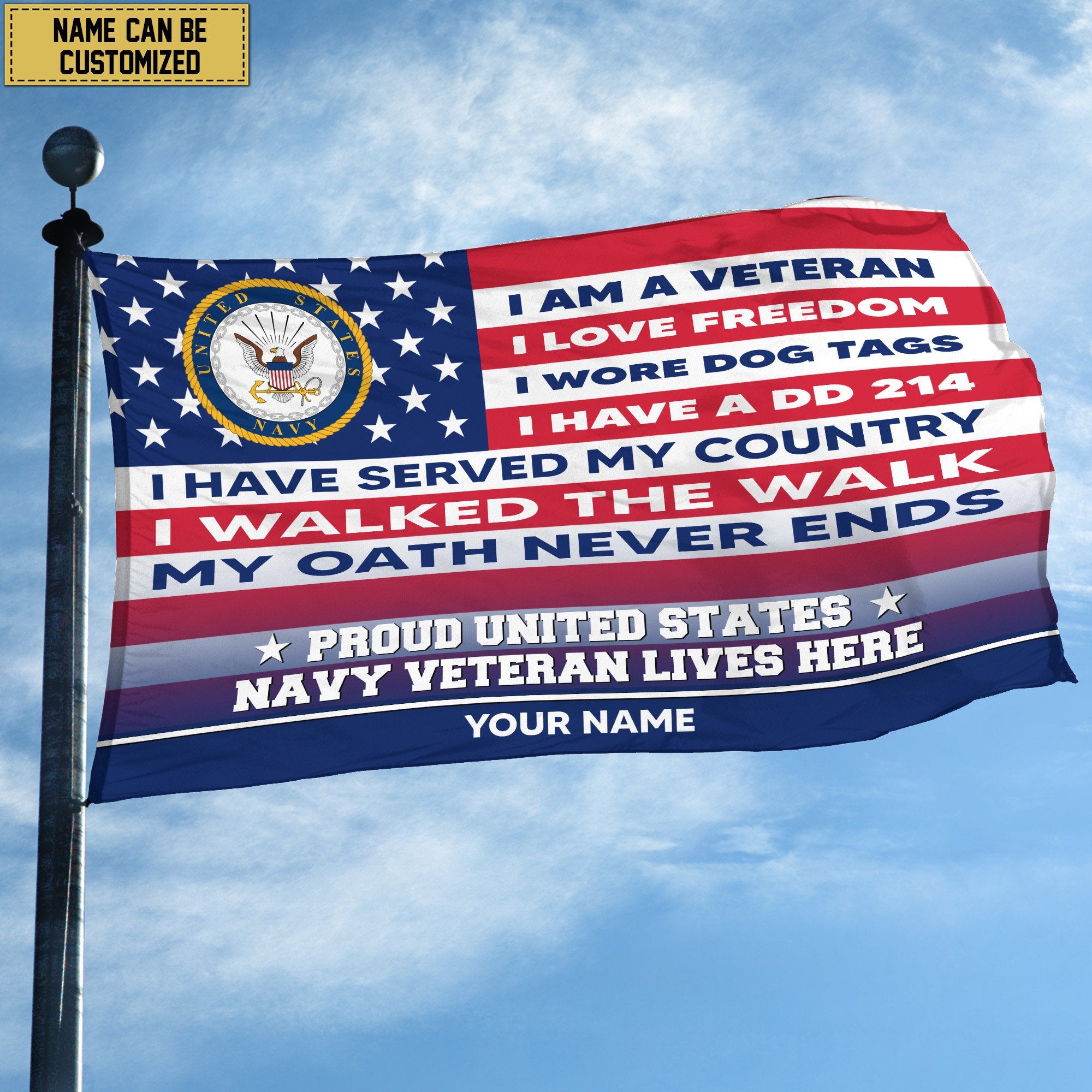 US Navy Personalized American Flag, Gift For US Military Veteran, US Navy Veteran Grommet Flag, Garden Flag, House Flag VPVC102902