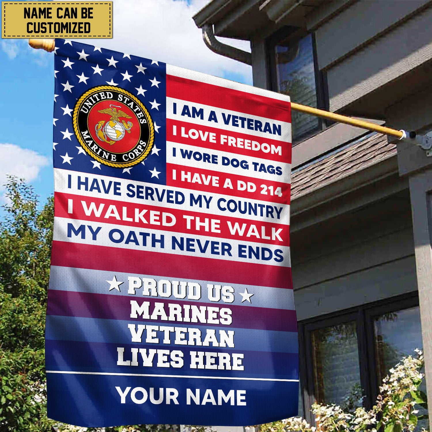 USMC Personalized American Flag, Gift For US Military Veteran, US Marine Veteran Grommet Flag, Garden Flag, House Flag VPVC102903