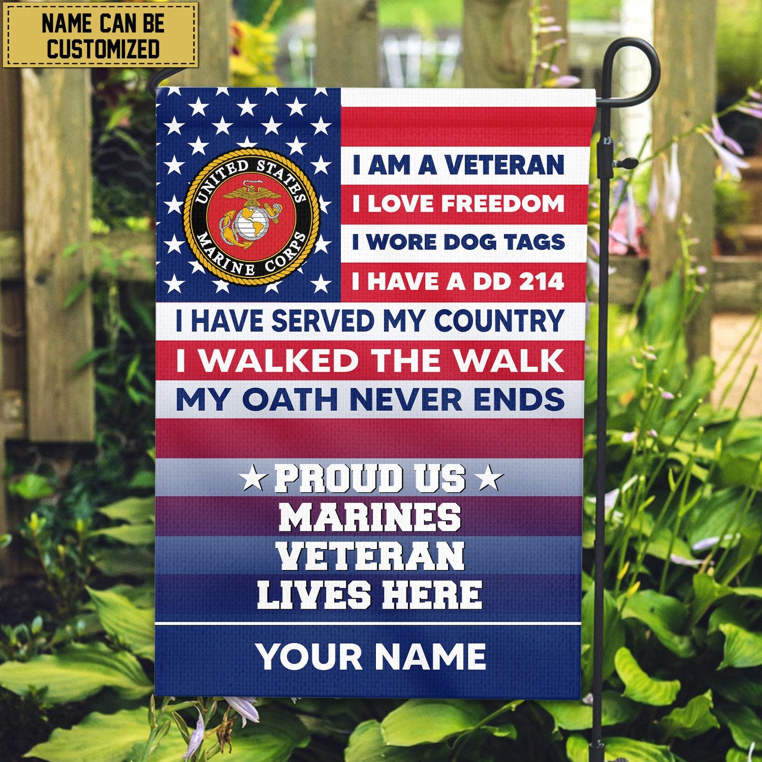 USMC Personalized American Flag, Gift For US Military Veteran, US Marine Veteran Grommet Flag, Garden Flag, House Flag VPVC102903