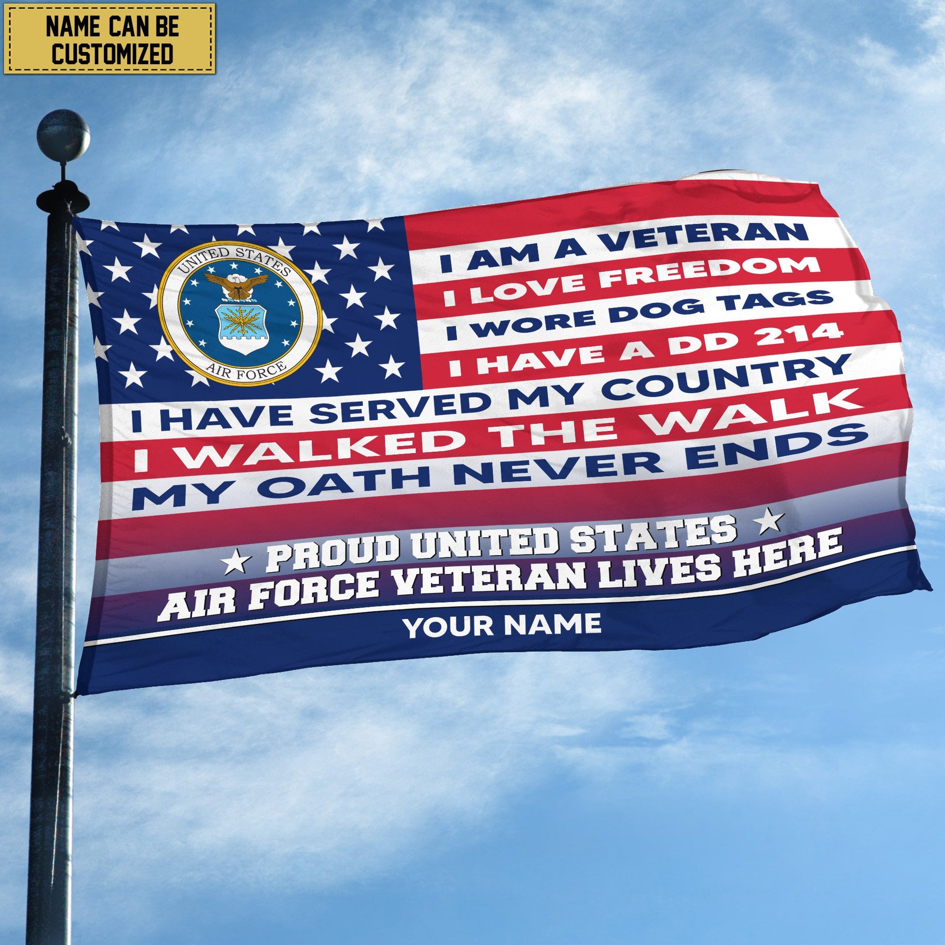 USAF Personalized American Flag, Gift For US Military Veteran, US Air Force Veteran Grommet Flag, Garden Flag, House Flag VPVC102904