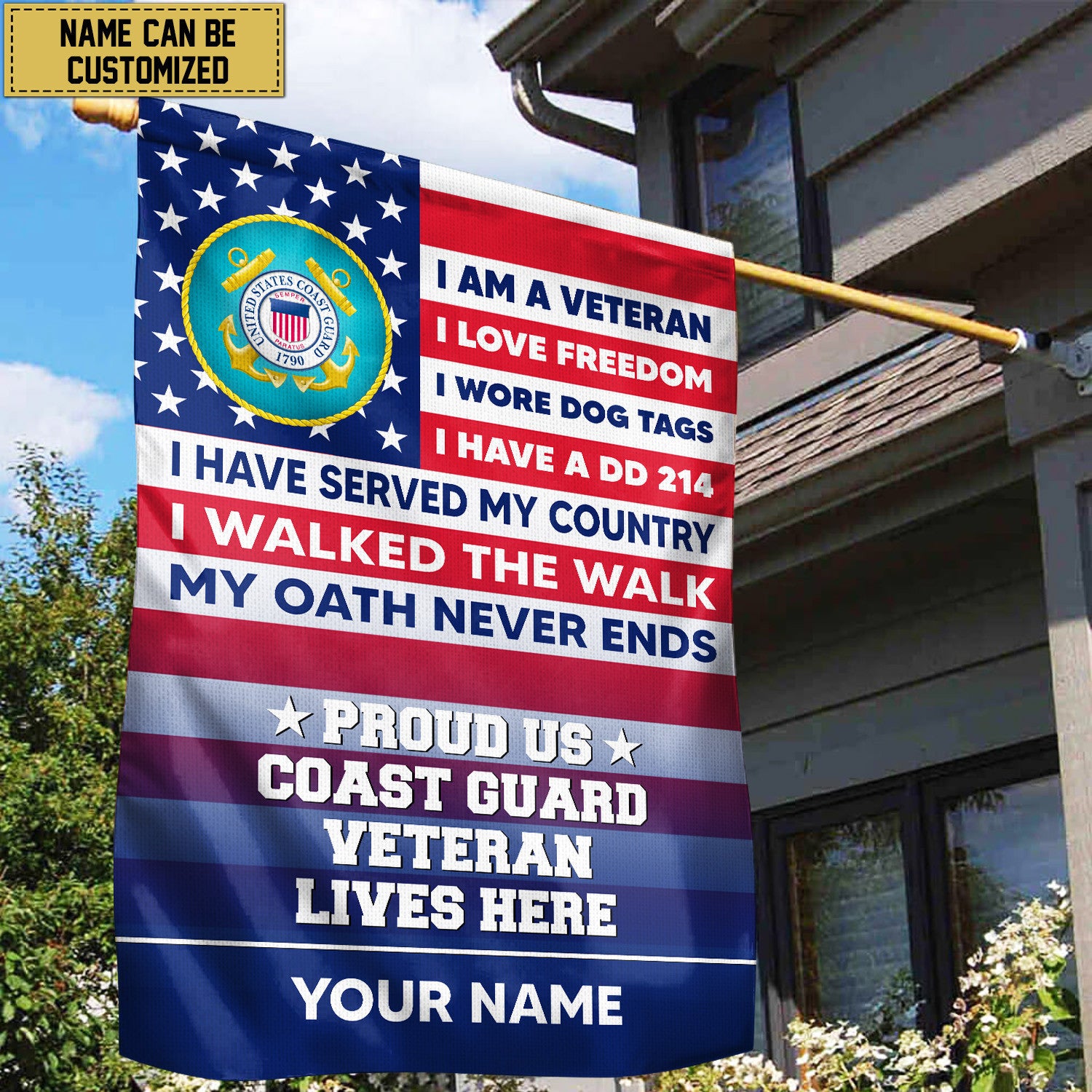 USCG Personalized American Flag, Gift For US Military Veteran, US Coast Guard Veteran Grommet Flag, Garden Flag, House Flag VPVC102905