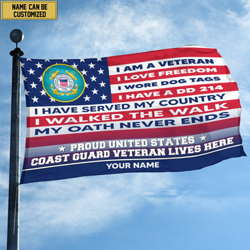 USCG Personalized American Flag, Gift For US Military Veteran, US Coast Guard Veteran Grommet Flag, Garden Flag, House Flag VPVC102905