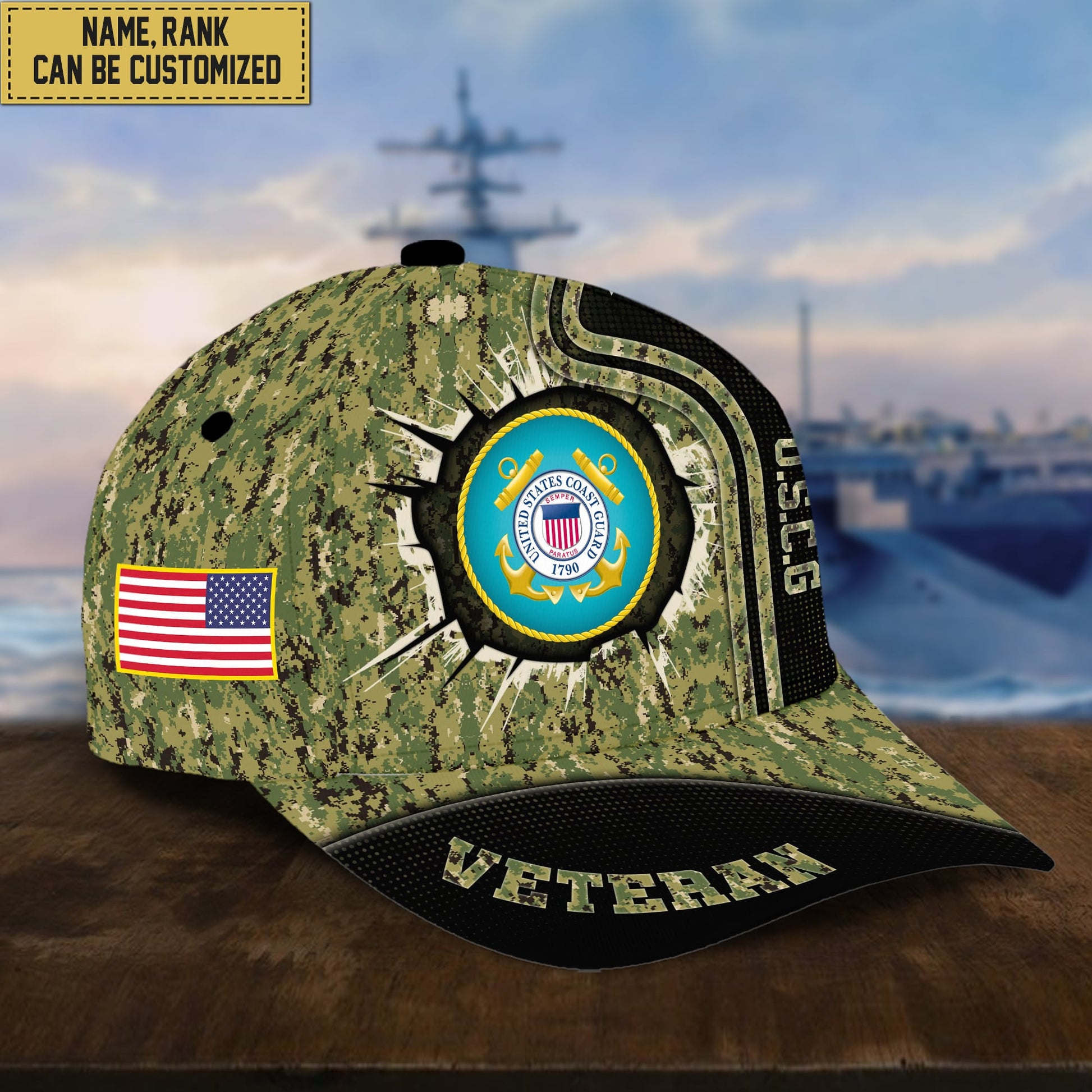 Personalized USCG Hat - Custom Name, Rank, Gift For Coast Guard Veteran, Cap VPVC002005