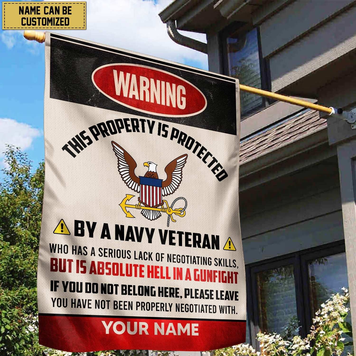 US Navy Veteran Custom Name American Flag, Gift For Navy Veteran Garden Flag - House Flag VPVC103102