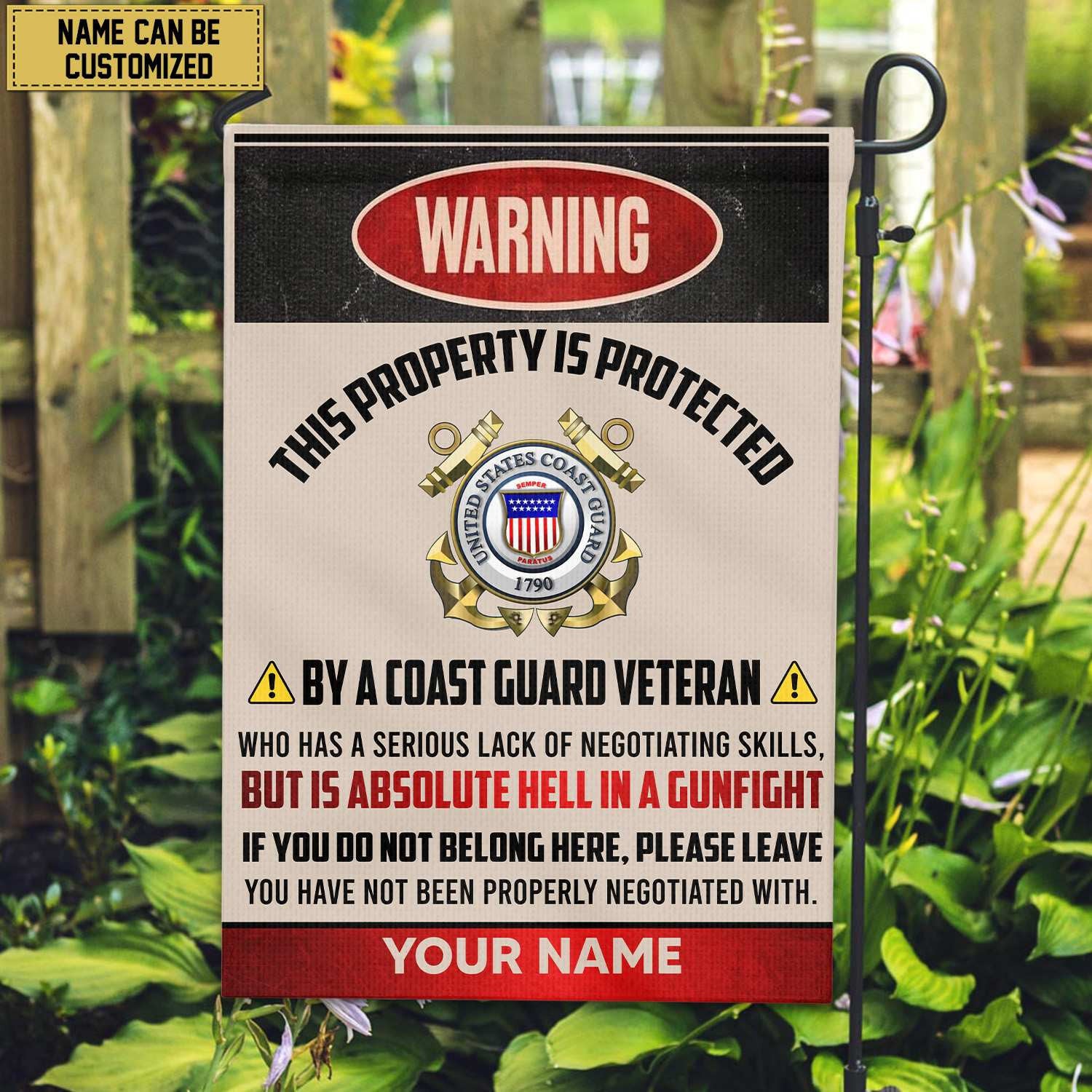 USCG Veteran Custom Name American Flag, Gift For Coast Guard Veteran Garden Flag - House Flag VPVC103105