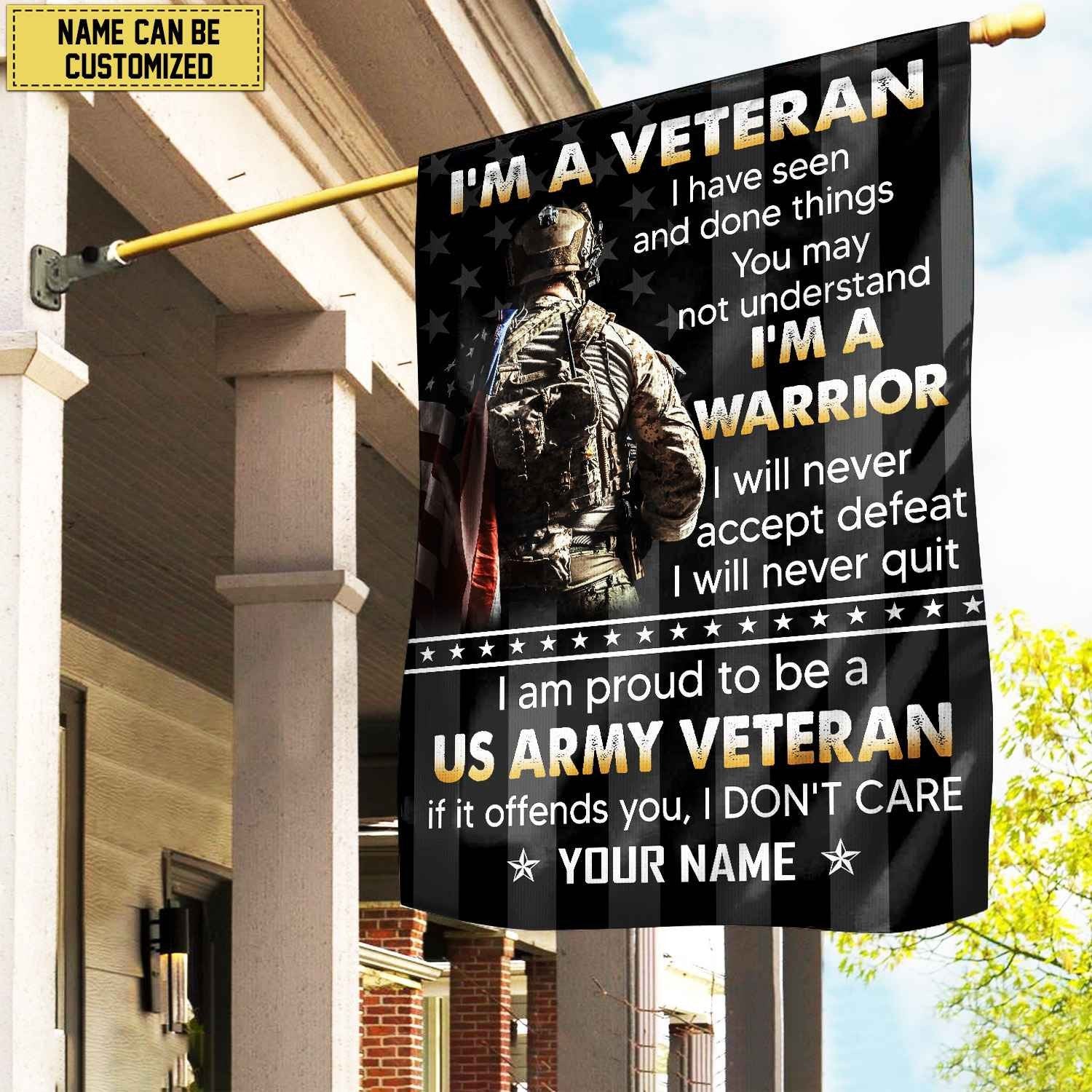 US Army Veteran Custom Name American Flag, Gift For US Veteran Garden Flag - House Flag VPVC103301